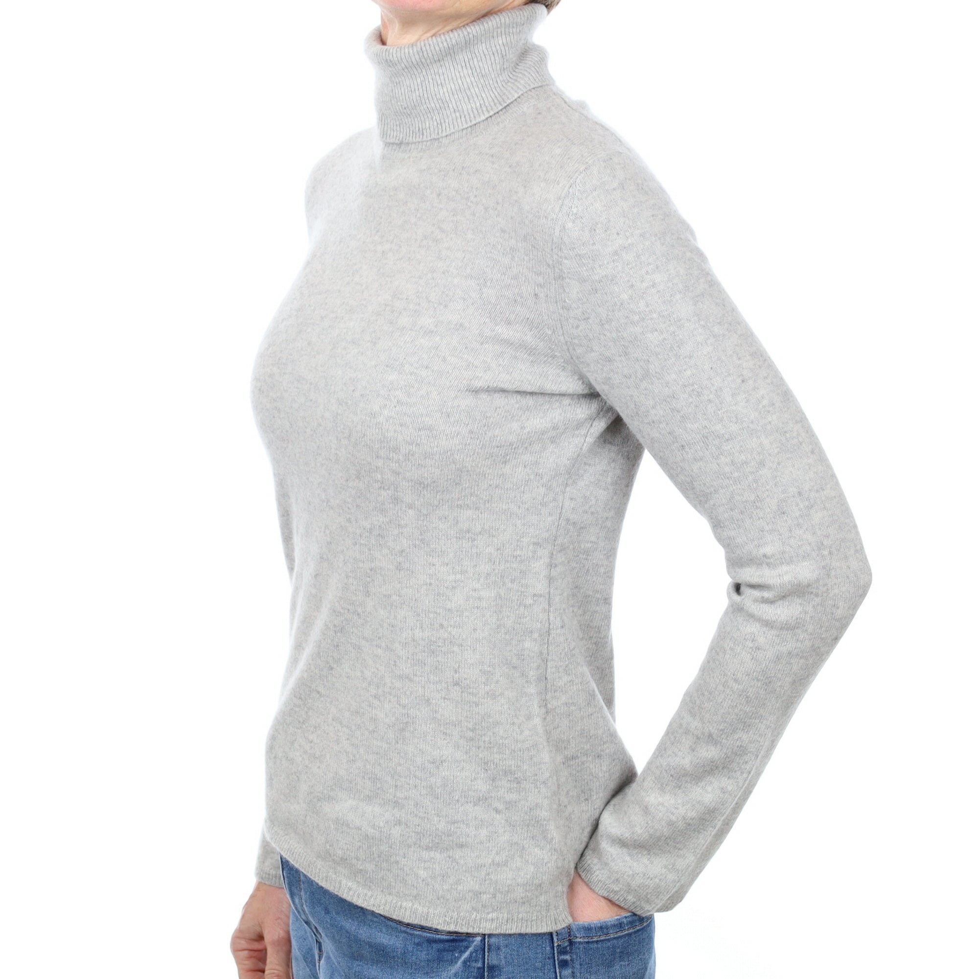 Smoke Grey Cashmere Polo Neck Jumper Small