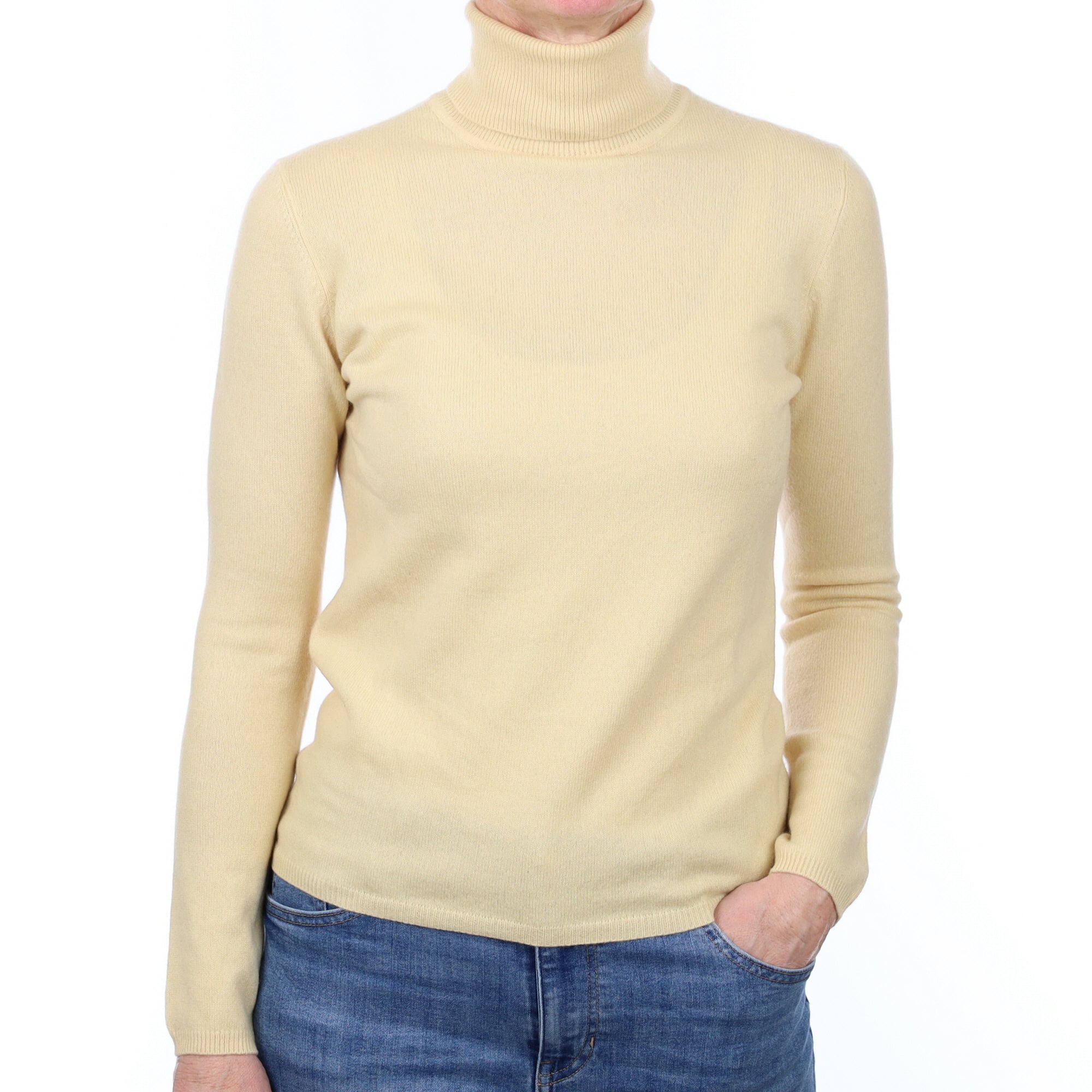 Custard Yellow Cashmere Polo Neck Jumper Small