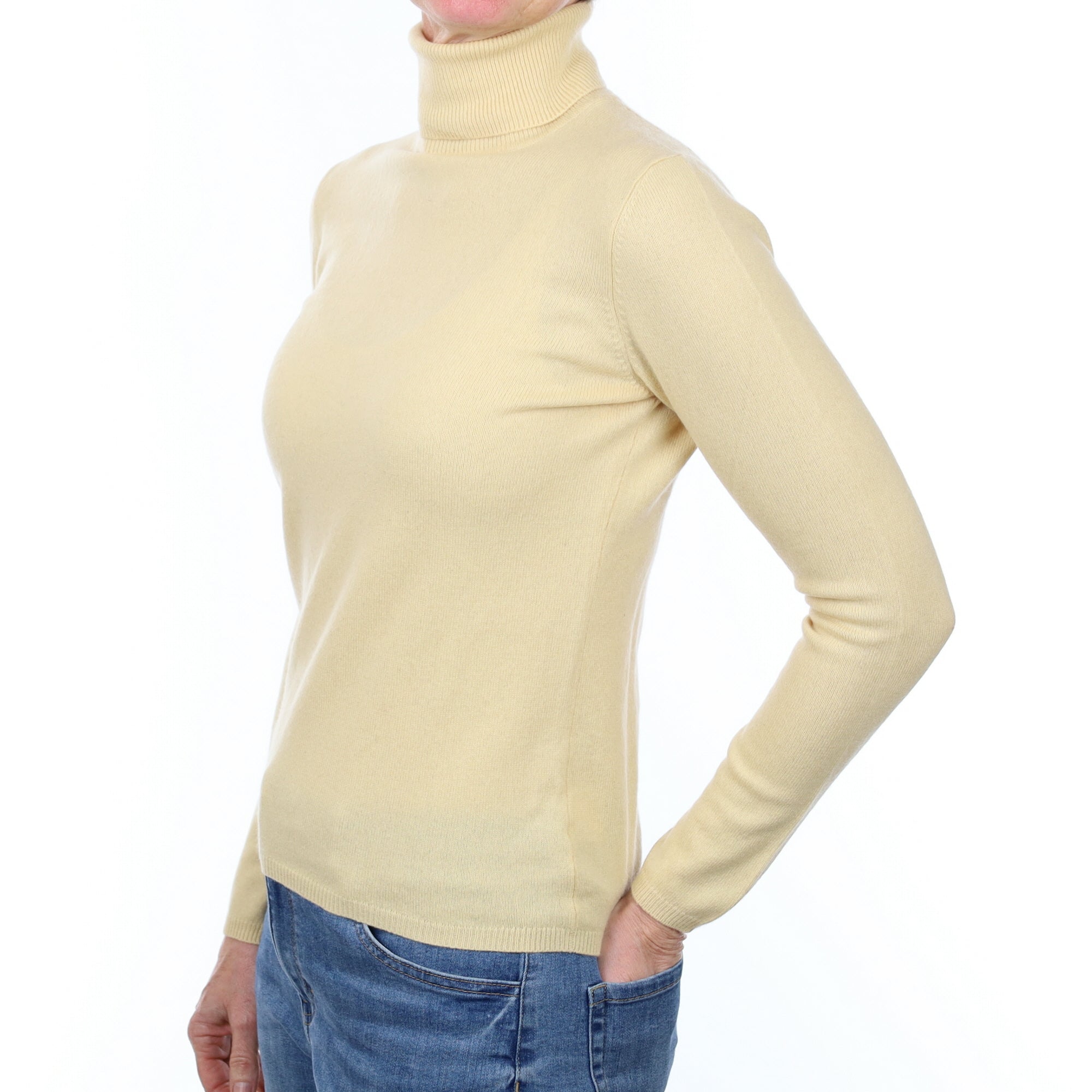 Custard Yellow Cashmere Polo Neck Jumper Small