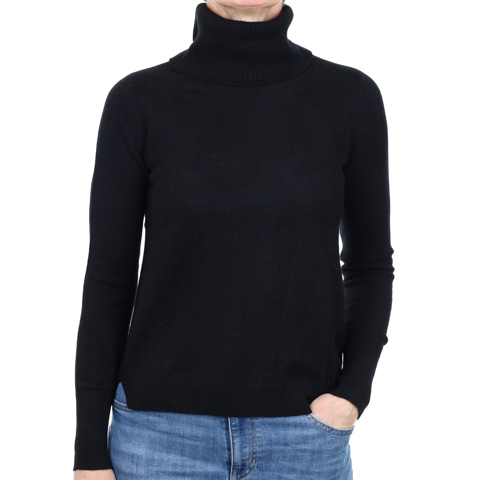 Black Cashmere Polo Neck Jumper Small