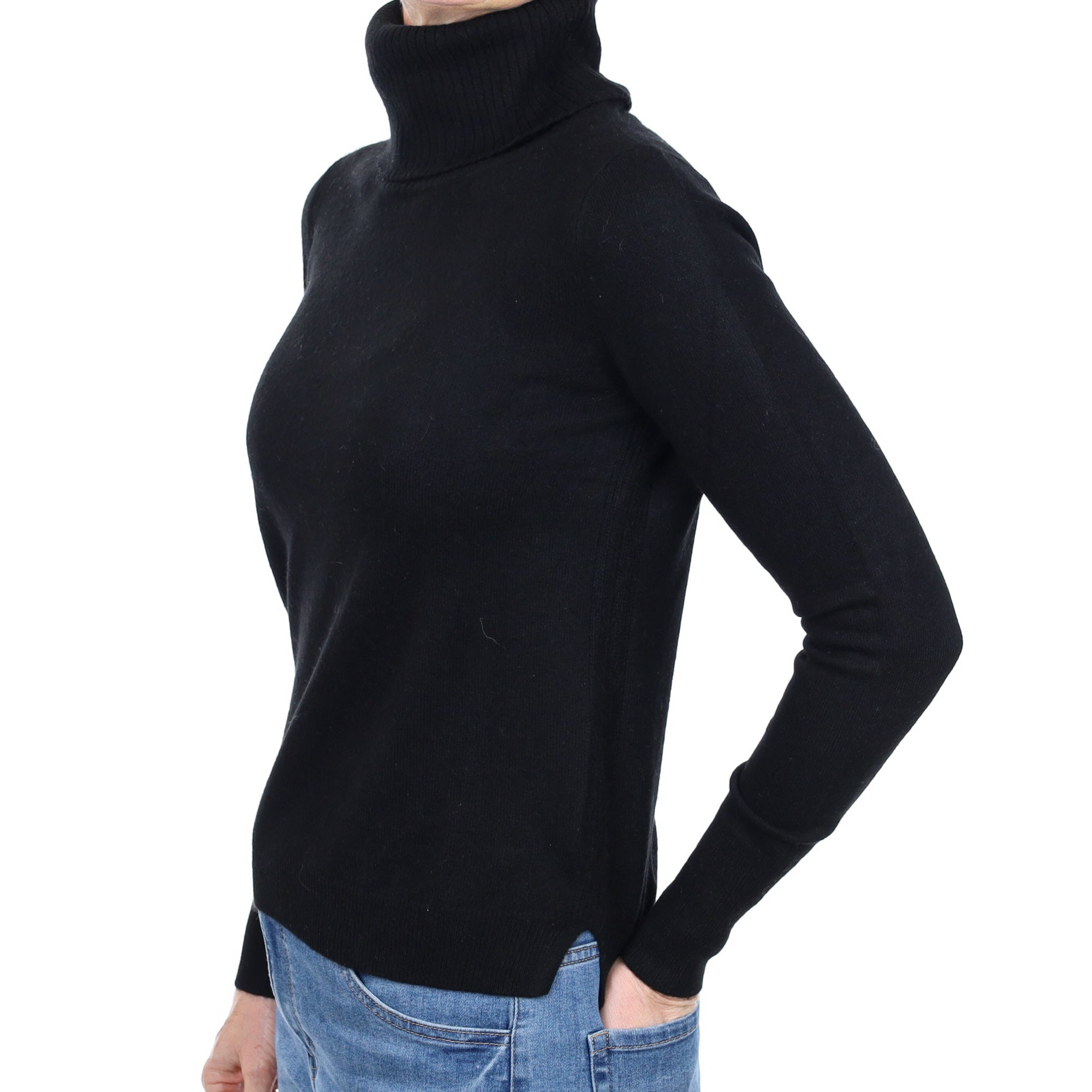Black Cashmere Polo Neck Jumper Small