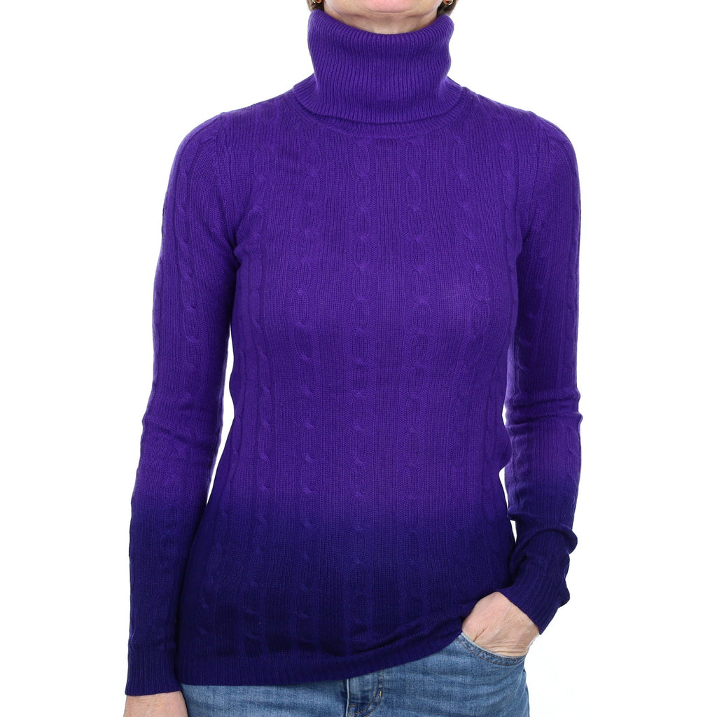 Purple Ombré Cable Cashmere Polo Neck Jumper Small