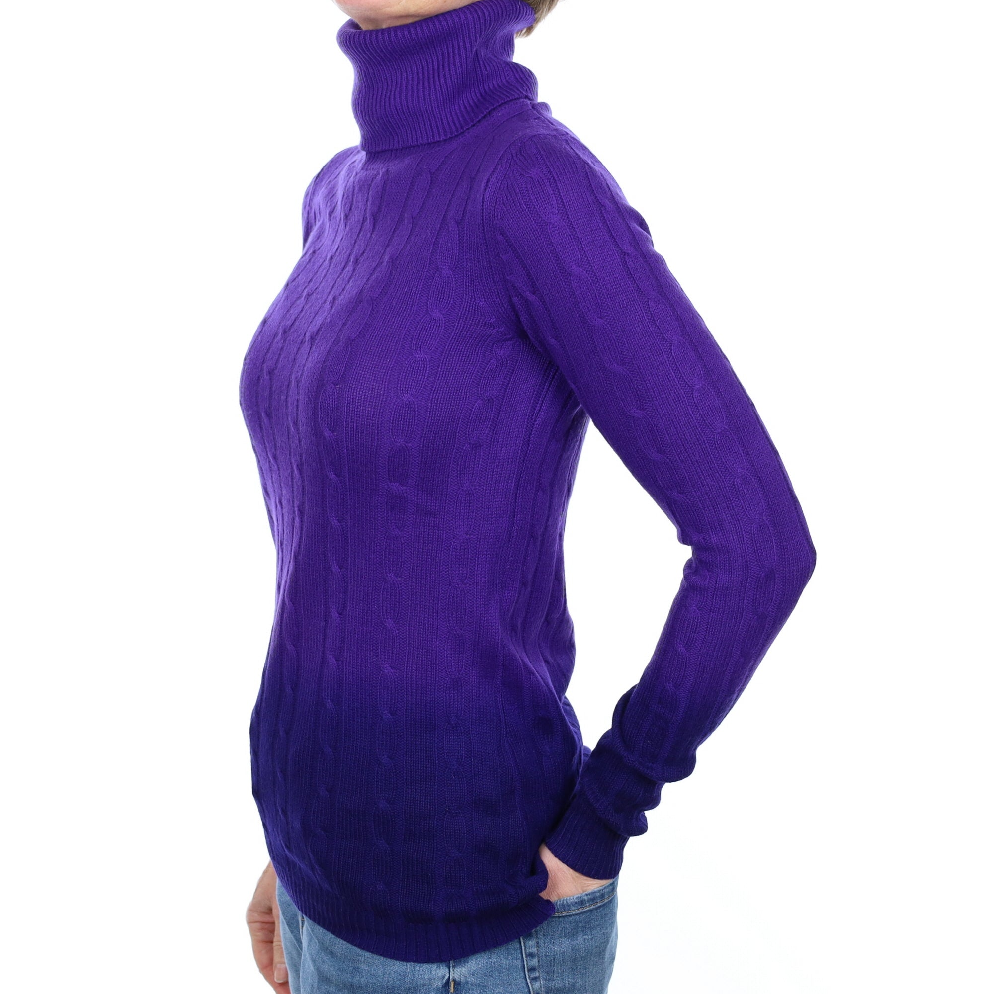 Purple Ombré Cable Cashmere Polo Neck Jumper Small