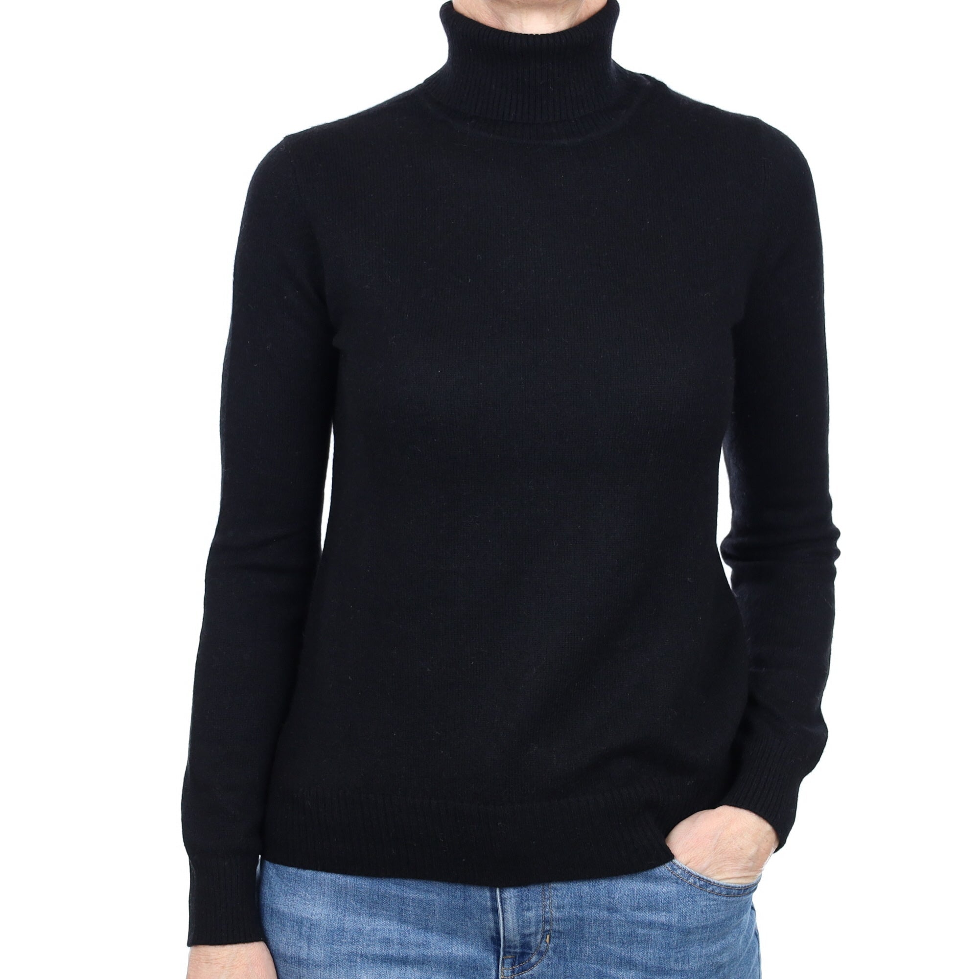 Black Cashmere Polo Neck Jumper Small