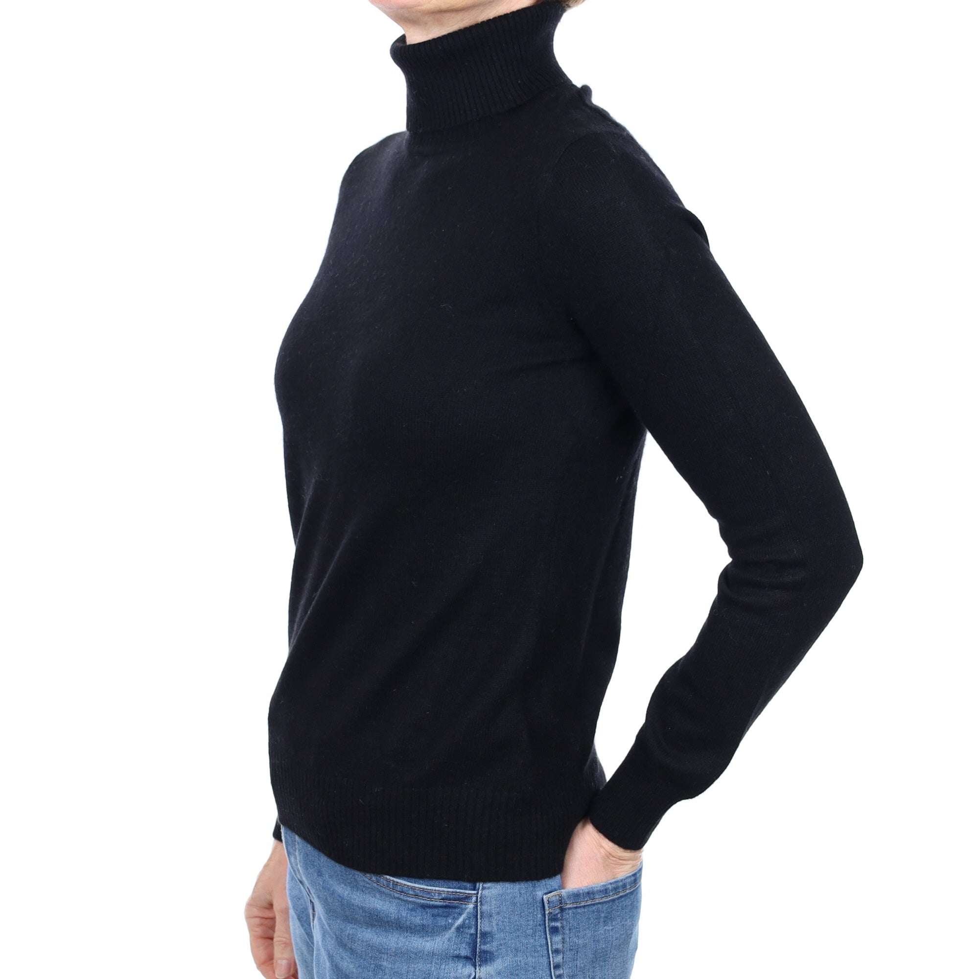Black Cashmere Polo Neck Jumper Small