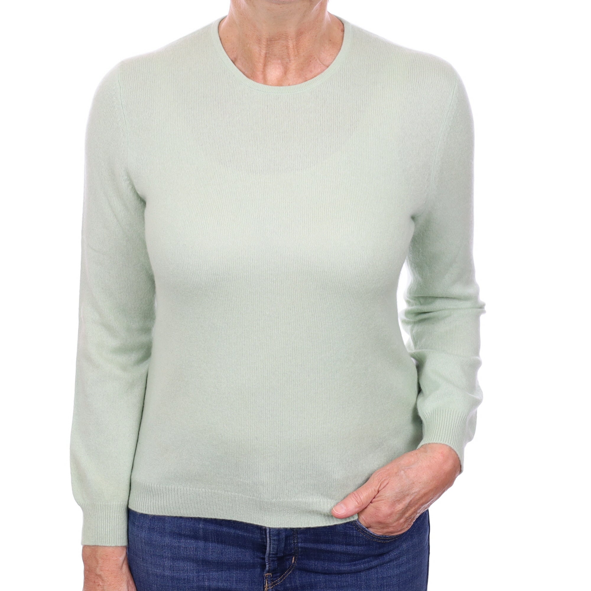 Hellebore Green Cashmere Crew Neck Jumper Medium