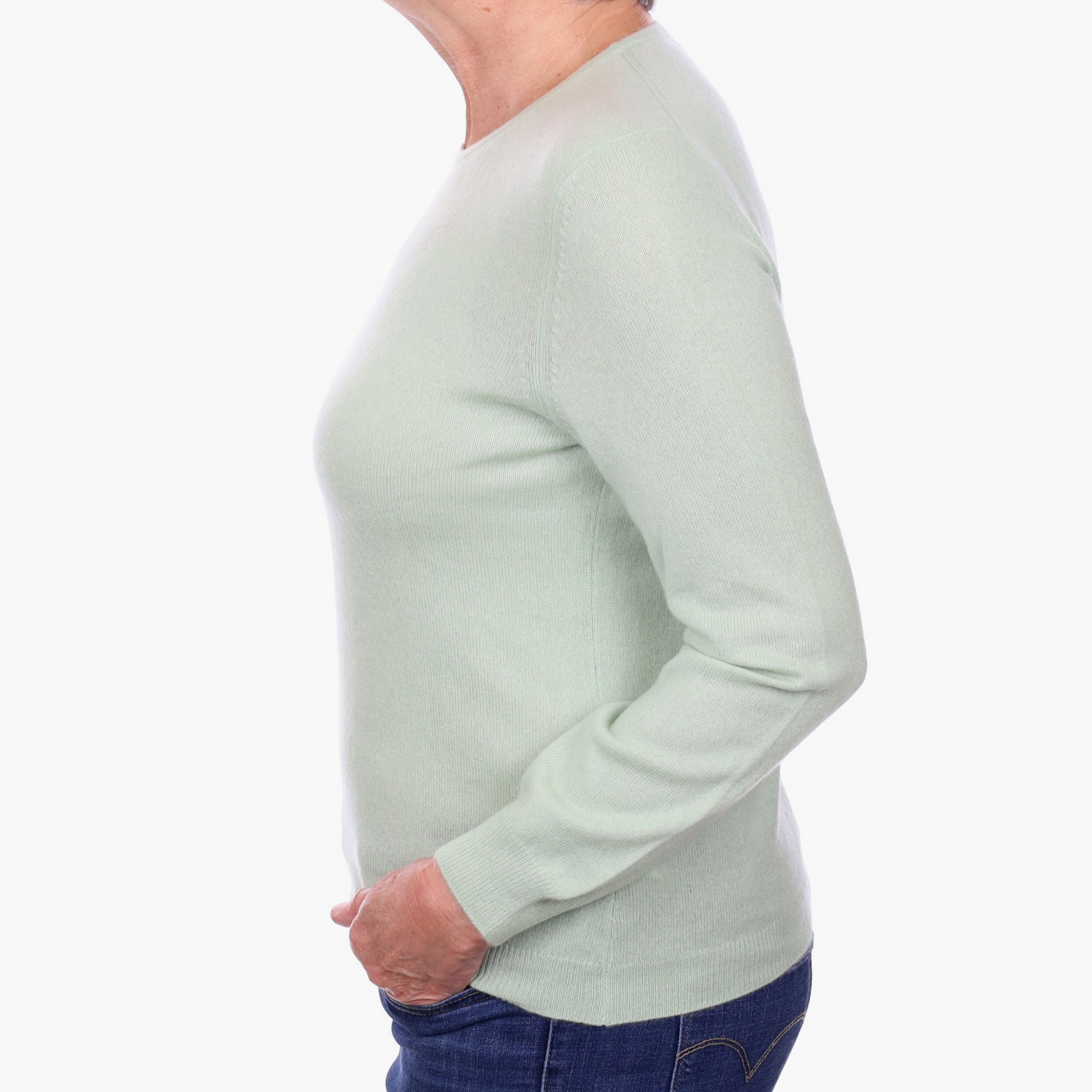 Hellebore Green Cashmere Crew Neck Jumper Medium
