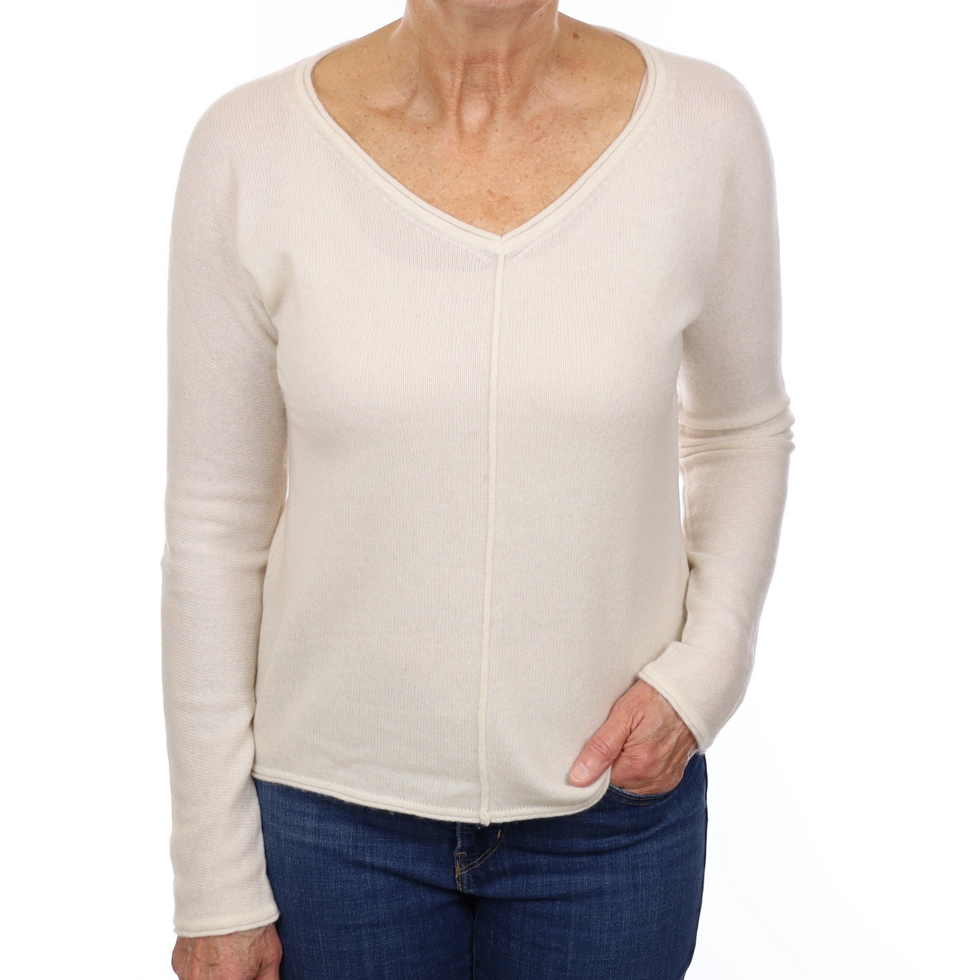 Cream Cashmere Batwing V Neck Jumper Medium