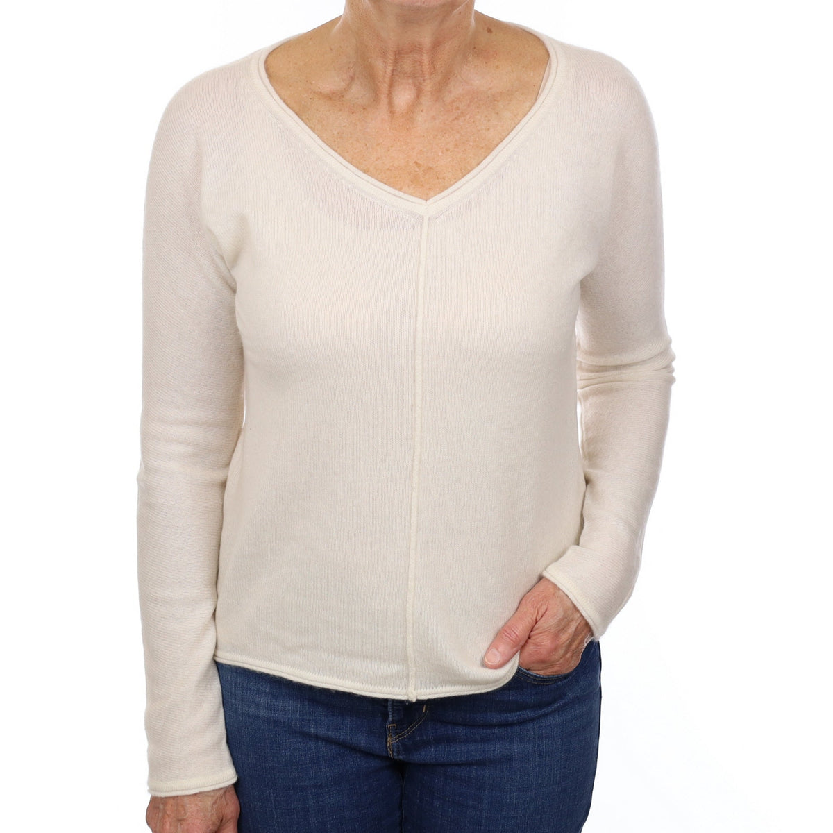 Cream Cashmere Batwing V Neck Jumper Medium