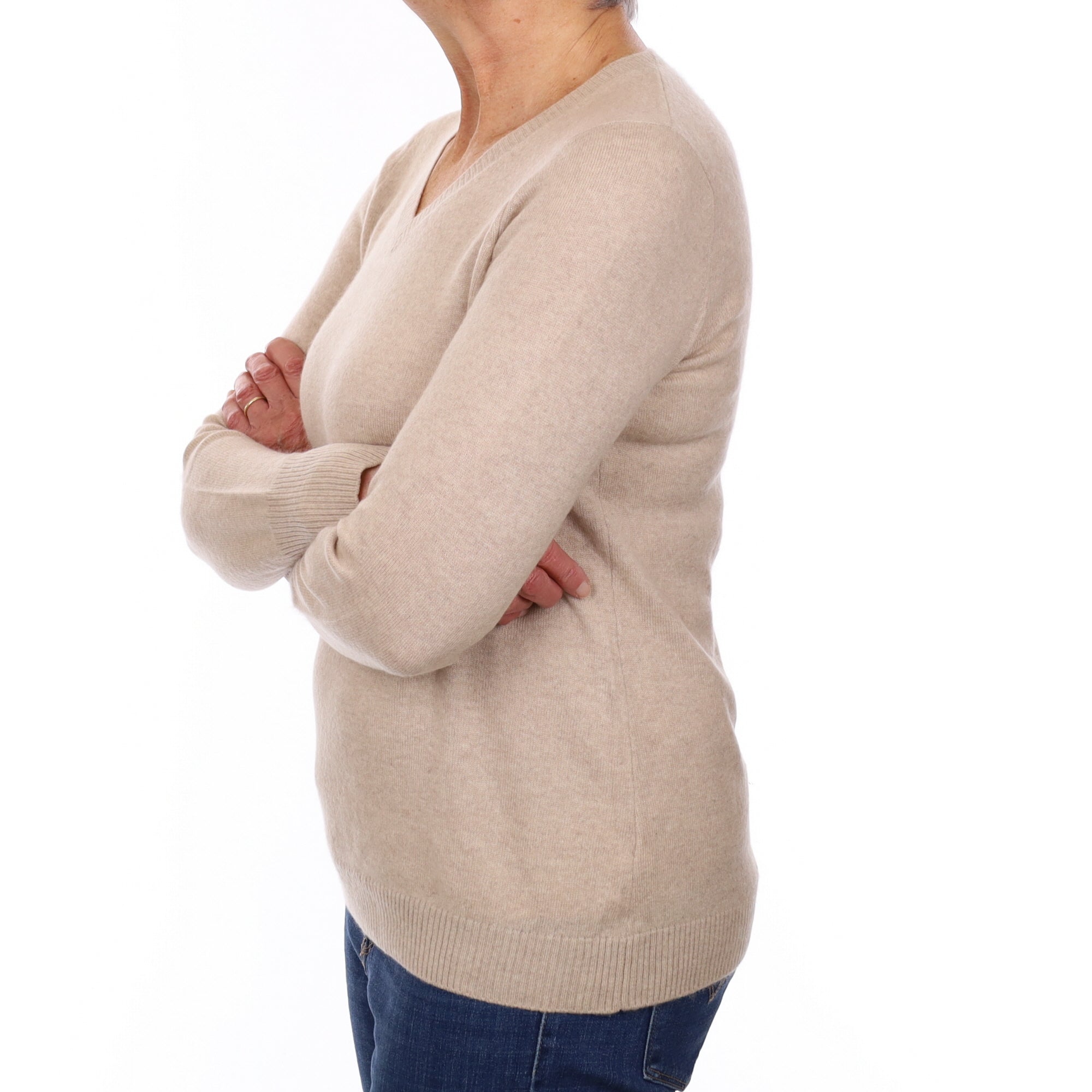 Fawn Cashmere V Neck Jumper Medium