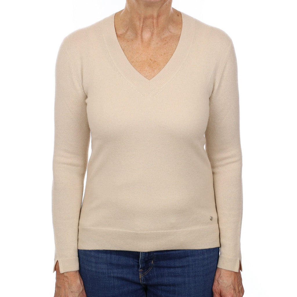 Soft Beige Cashmere V Neck Jumper Medium