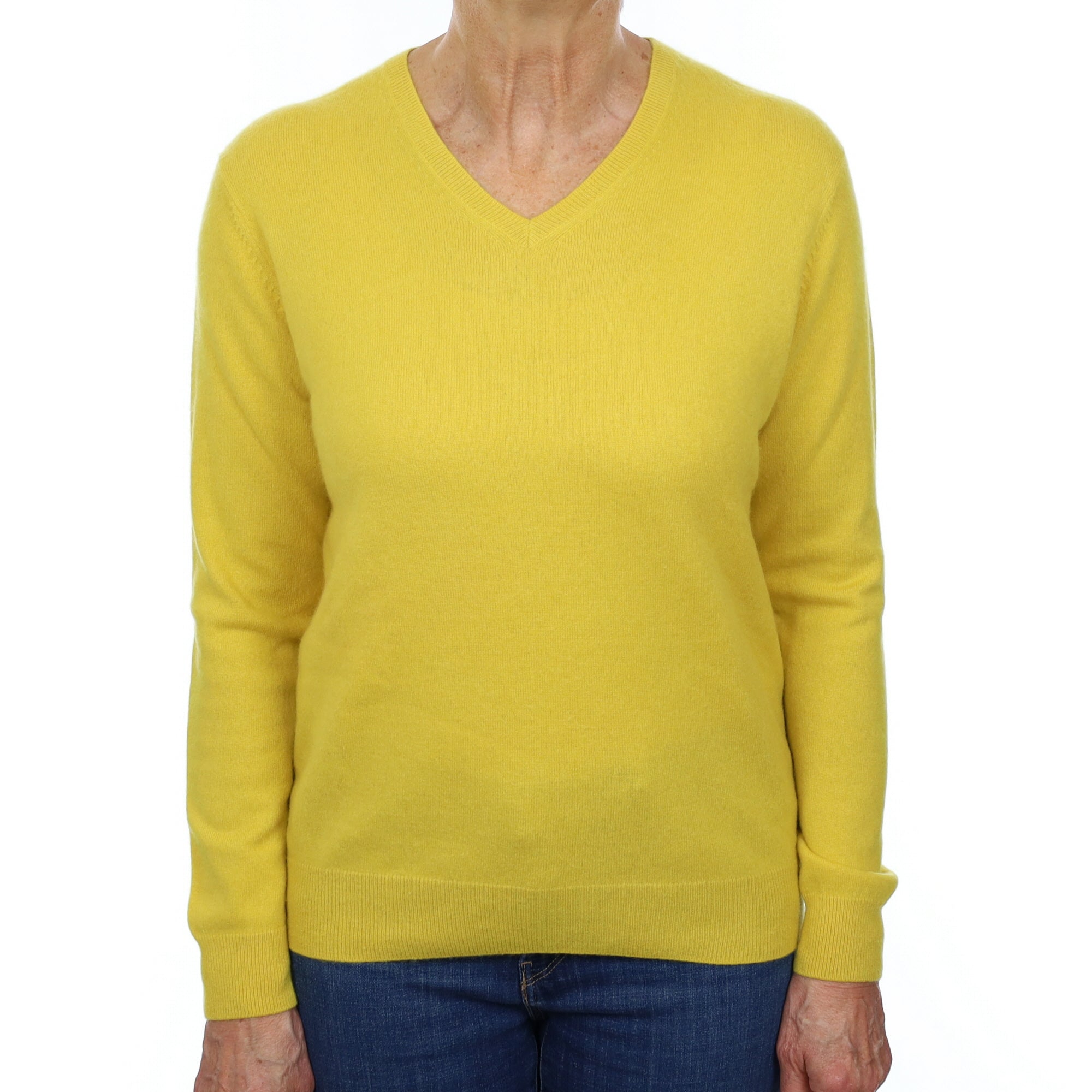 Sunshine Yellow Cashmere V Neck Jumper Medium