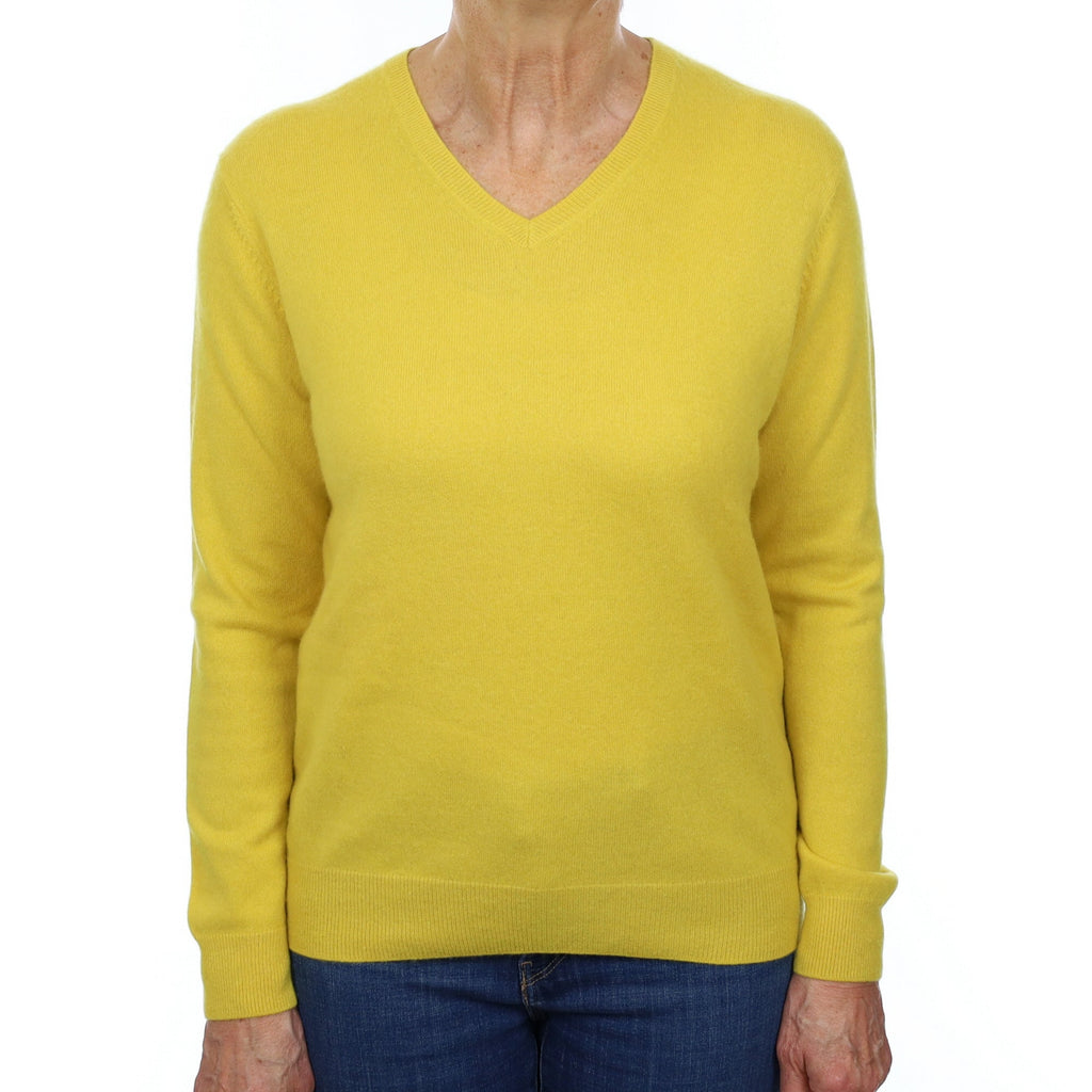 Sunshine Yellow Cashmere V Neck Jumper Medium