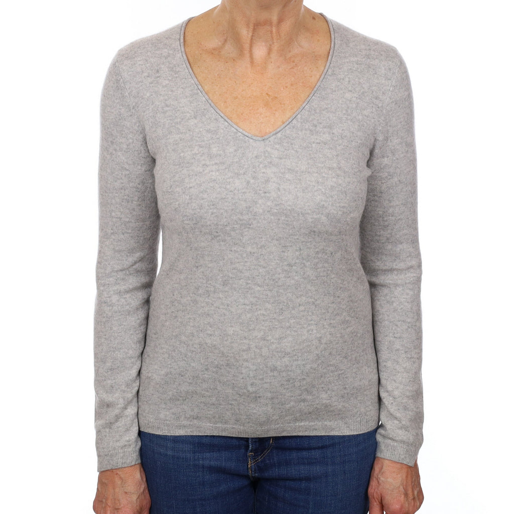 Smoke Grey Cashmere V Neck Jumper Medium