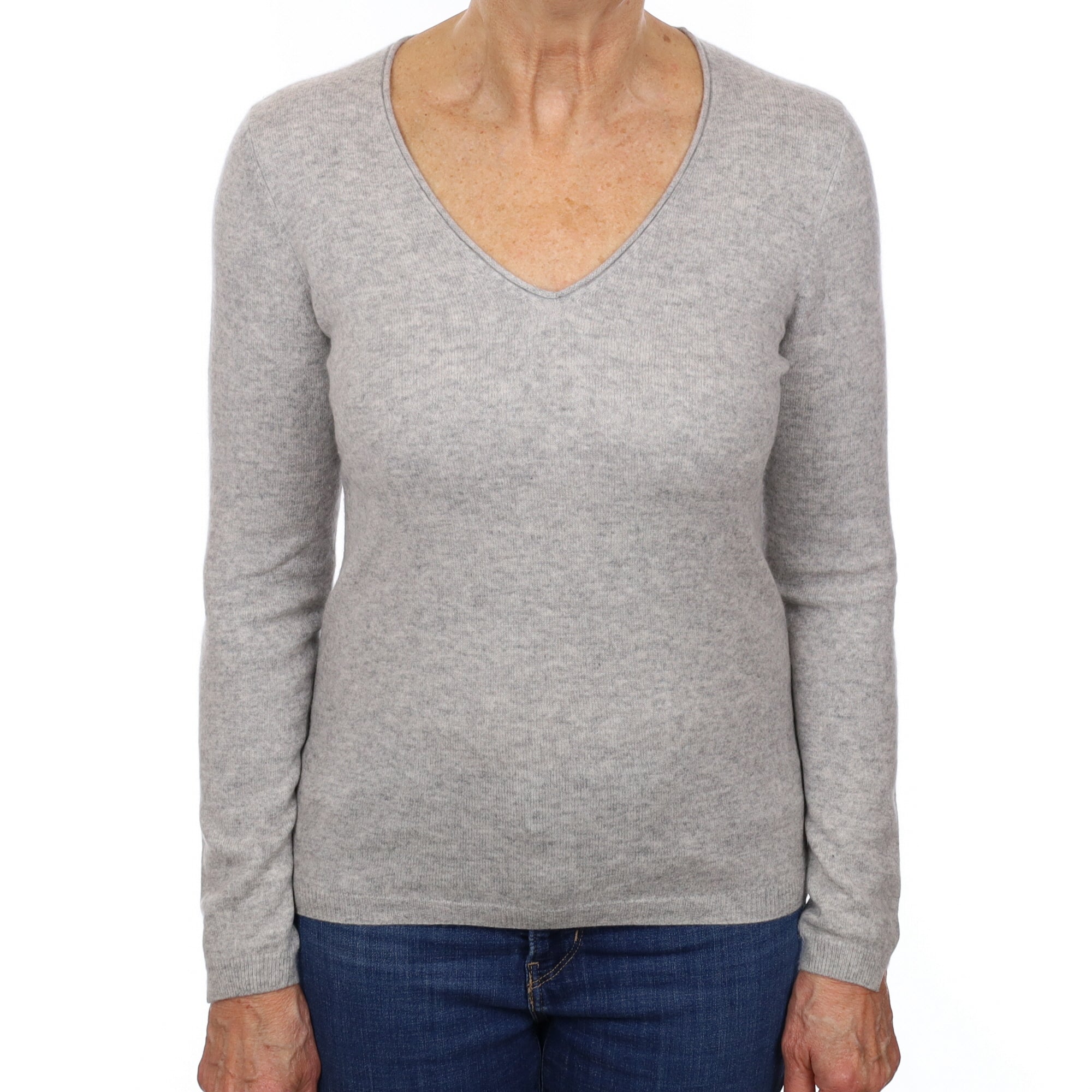 Smoke Grey Cashmere V Neck Jumper Medium