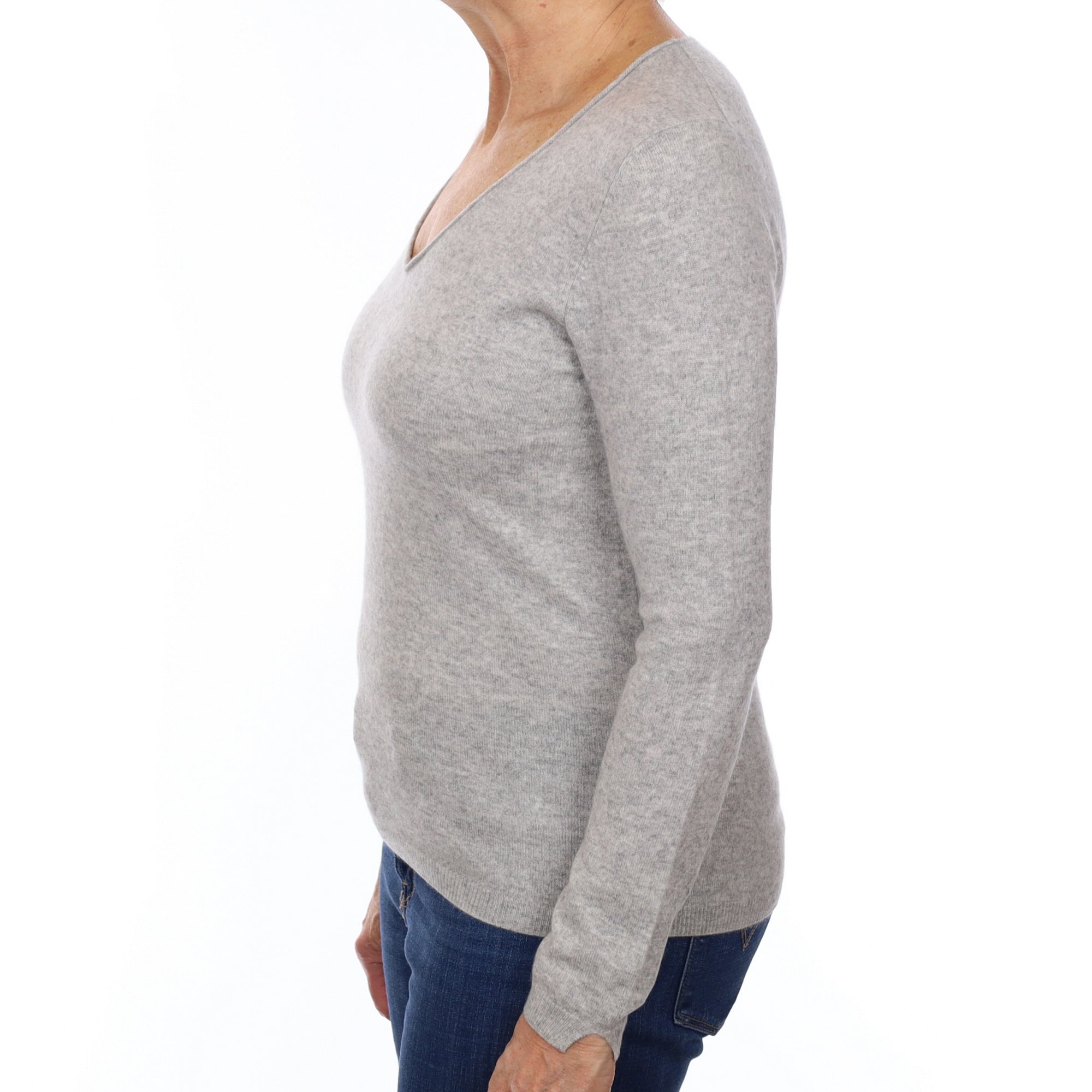 Smoke Grey Cashmere V Neck Jumper Medium
