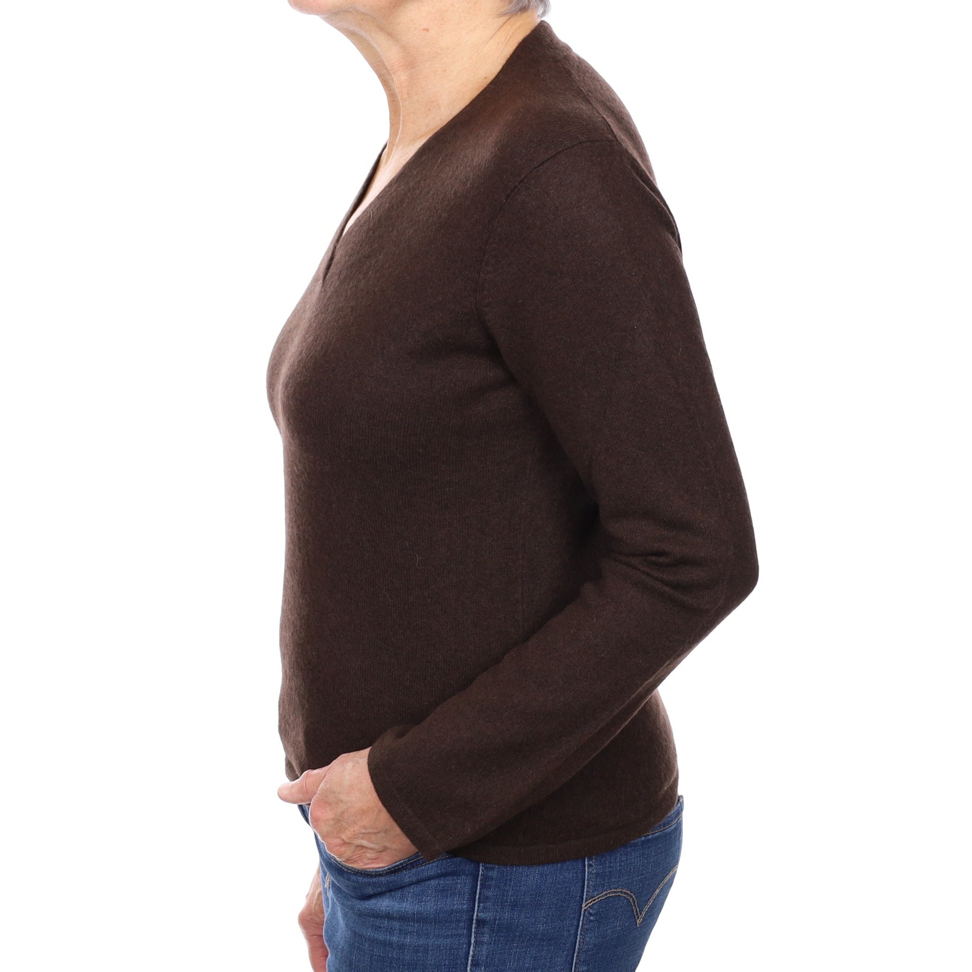 Dark Chocolate Brown Cashmere V Neck Jumper Medium