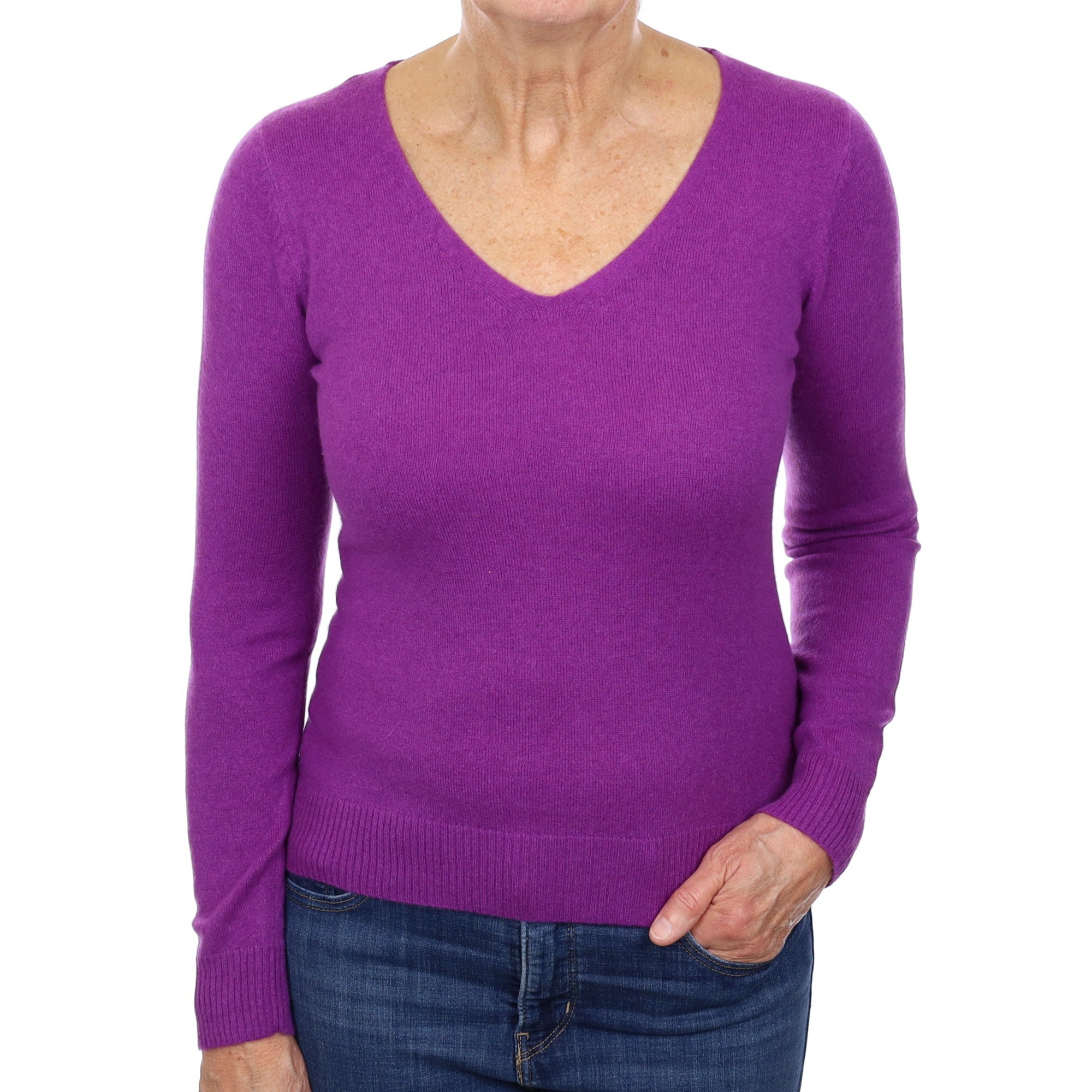 Viola Purple Cashmere V Neck Jumper Medium