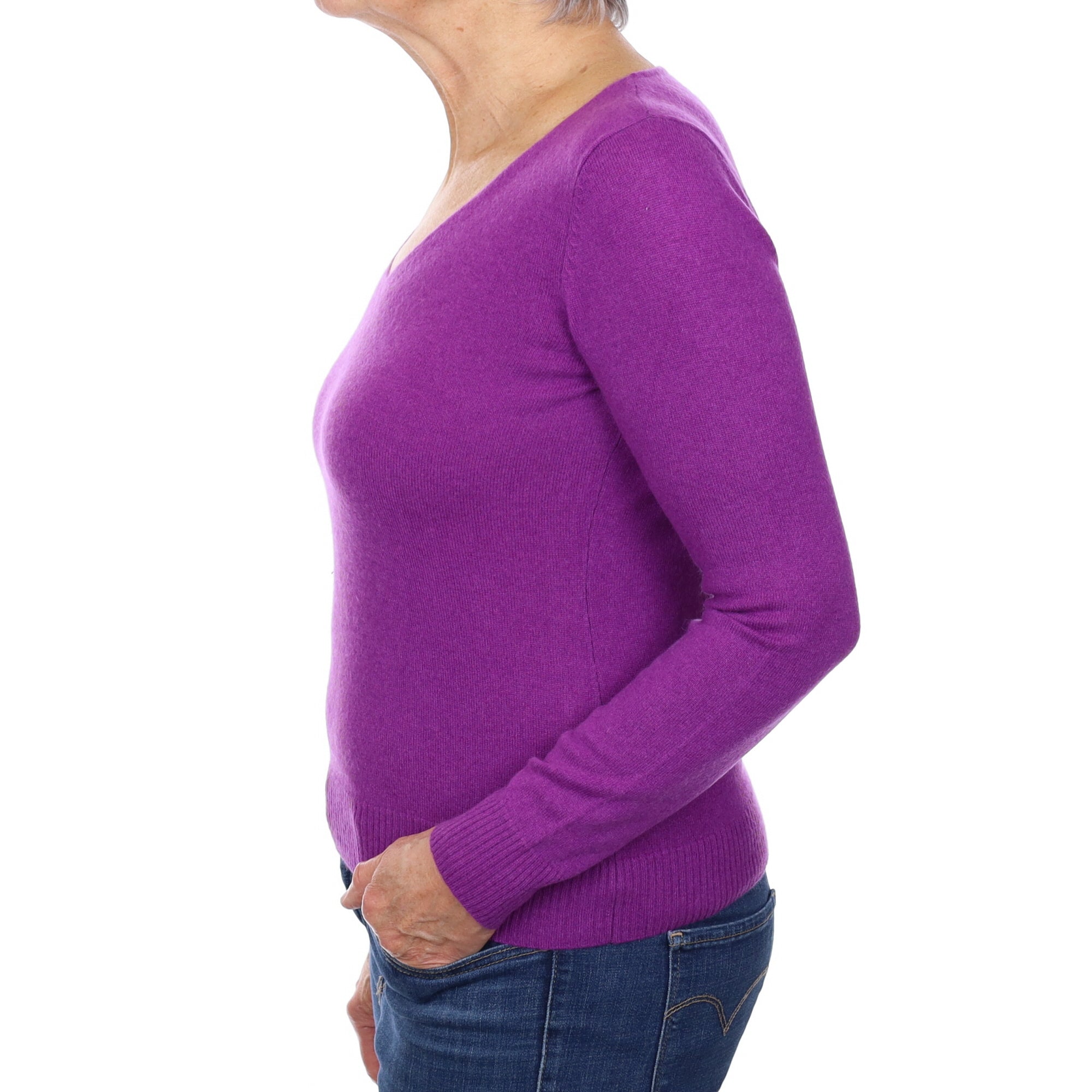 Viola Purple Cashmere V Neck Jumper Medium