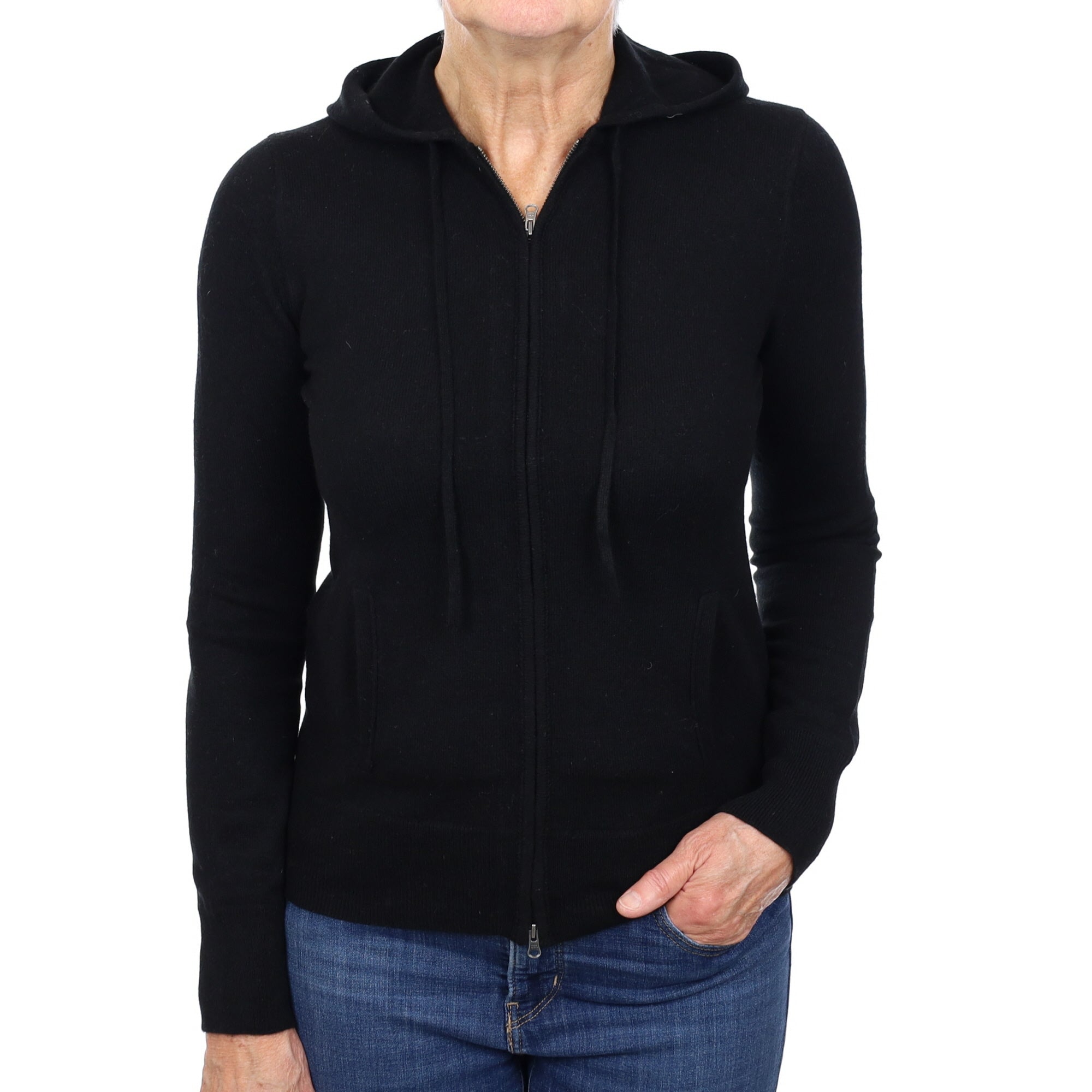 Black Cashmere Zip Up Hoodie With Pocket’s Medium