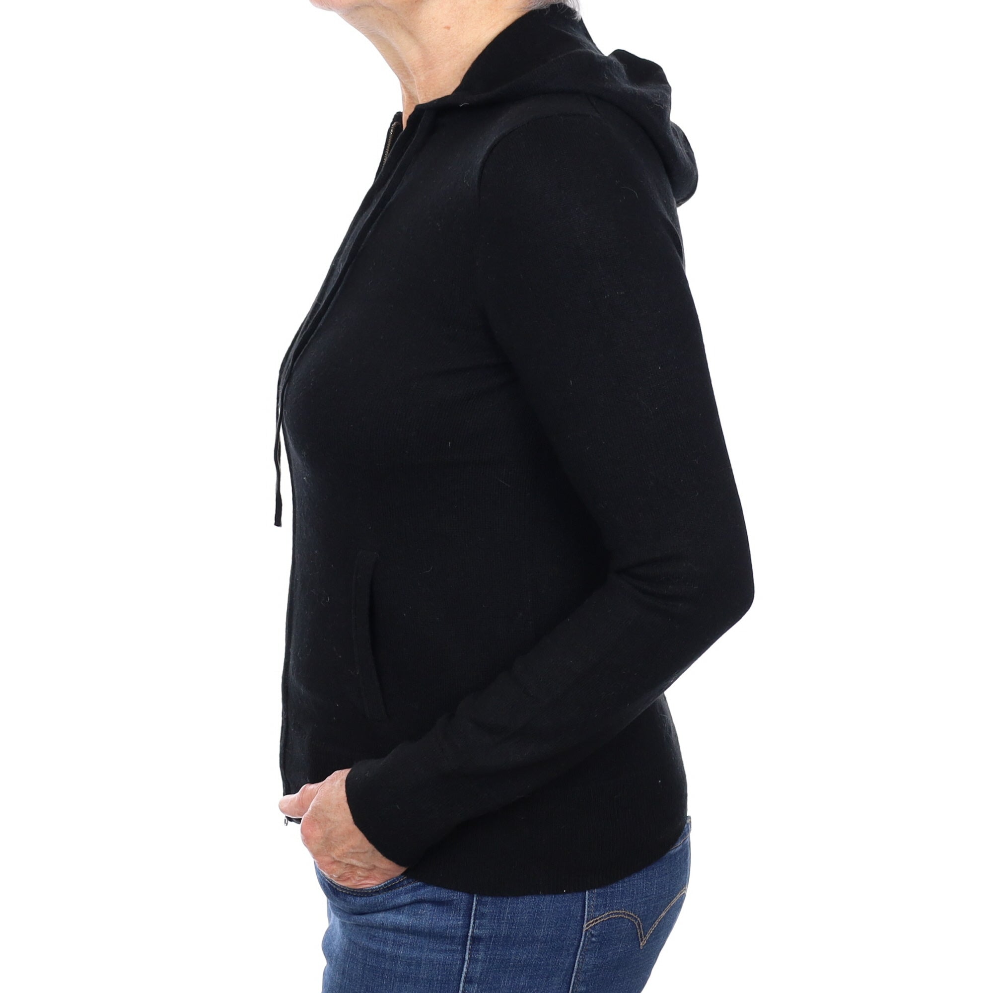 Black Cashmere Zip Up Hoodie With Pocket’s Medium