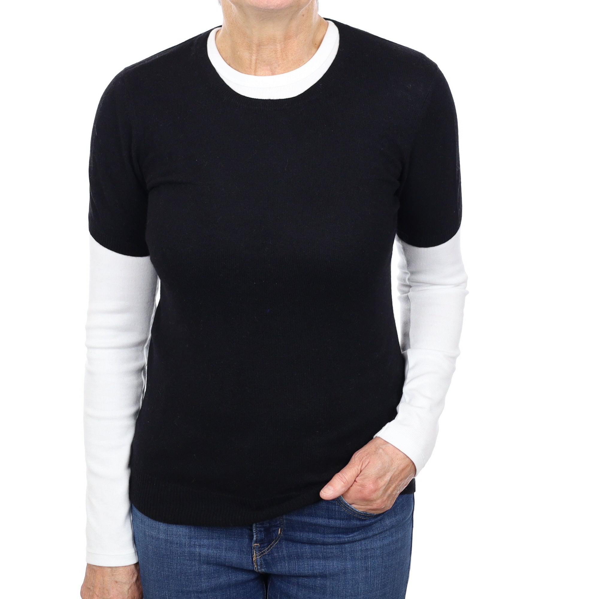 Black Cashmere Short Sleeved Crew Neck Jumper Medium