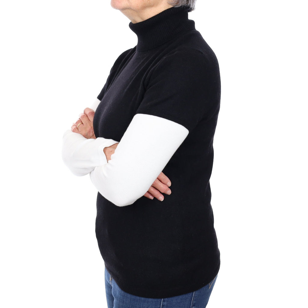 Black Cashmere Short Sleeved Polo  Neck Jumper Medium