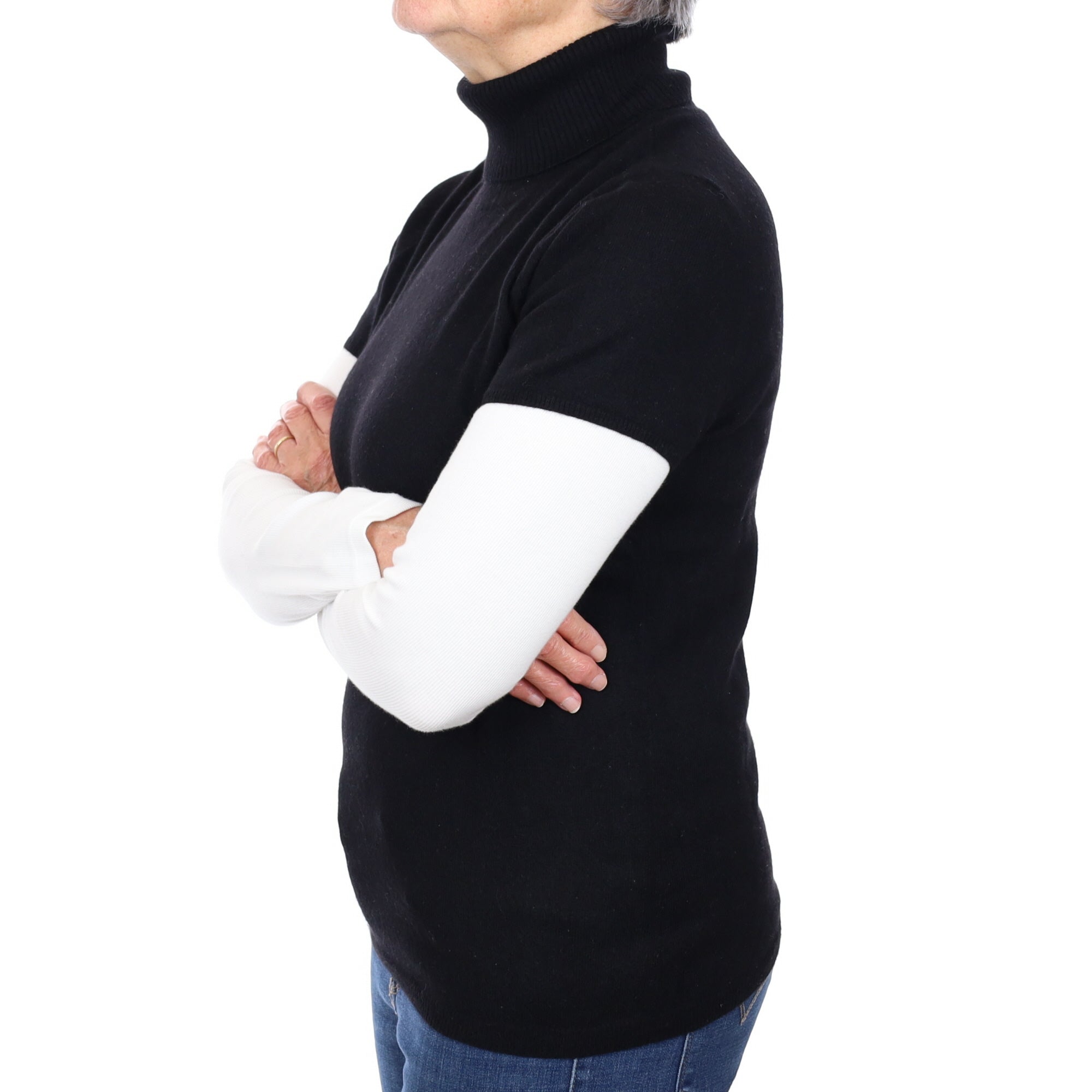 Black Cashmere Short Sleeved Polo  Neck Jumper Medium