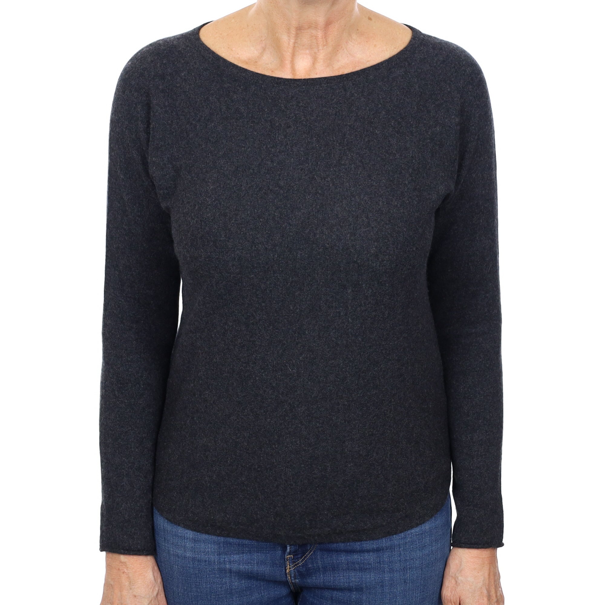 Charcoal Grey Cashmere Batwing Crew Neck Jumper Medium