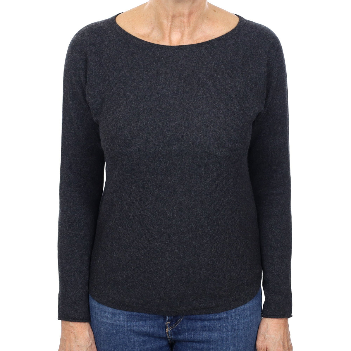Charcoal Grey Cashmere Batwing Crew Neck Jumper Medium