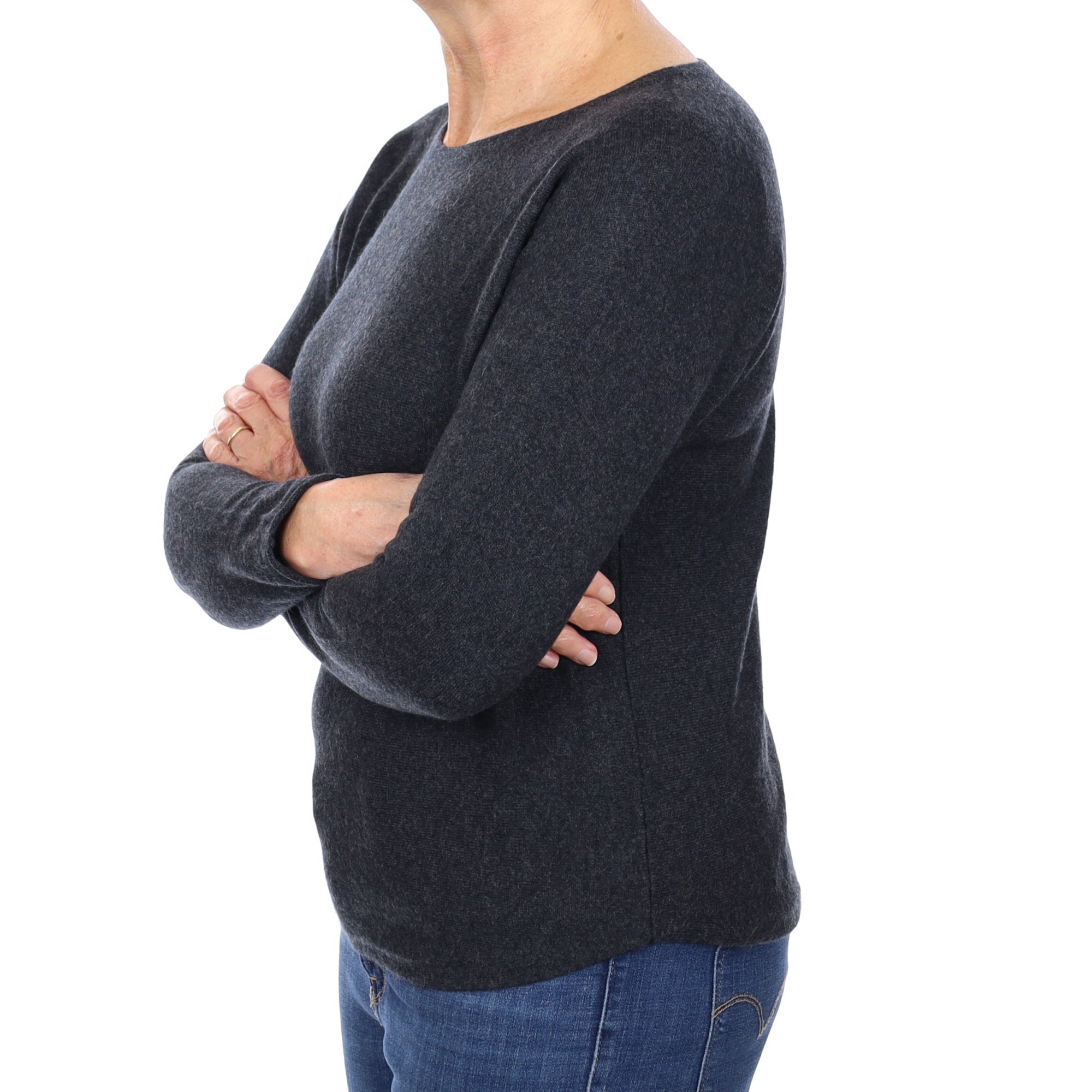 Charcoal Grey Cashmere Batwing Crew Neck Jumper Medium