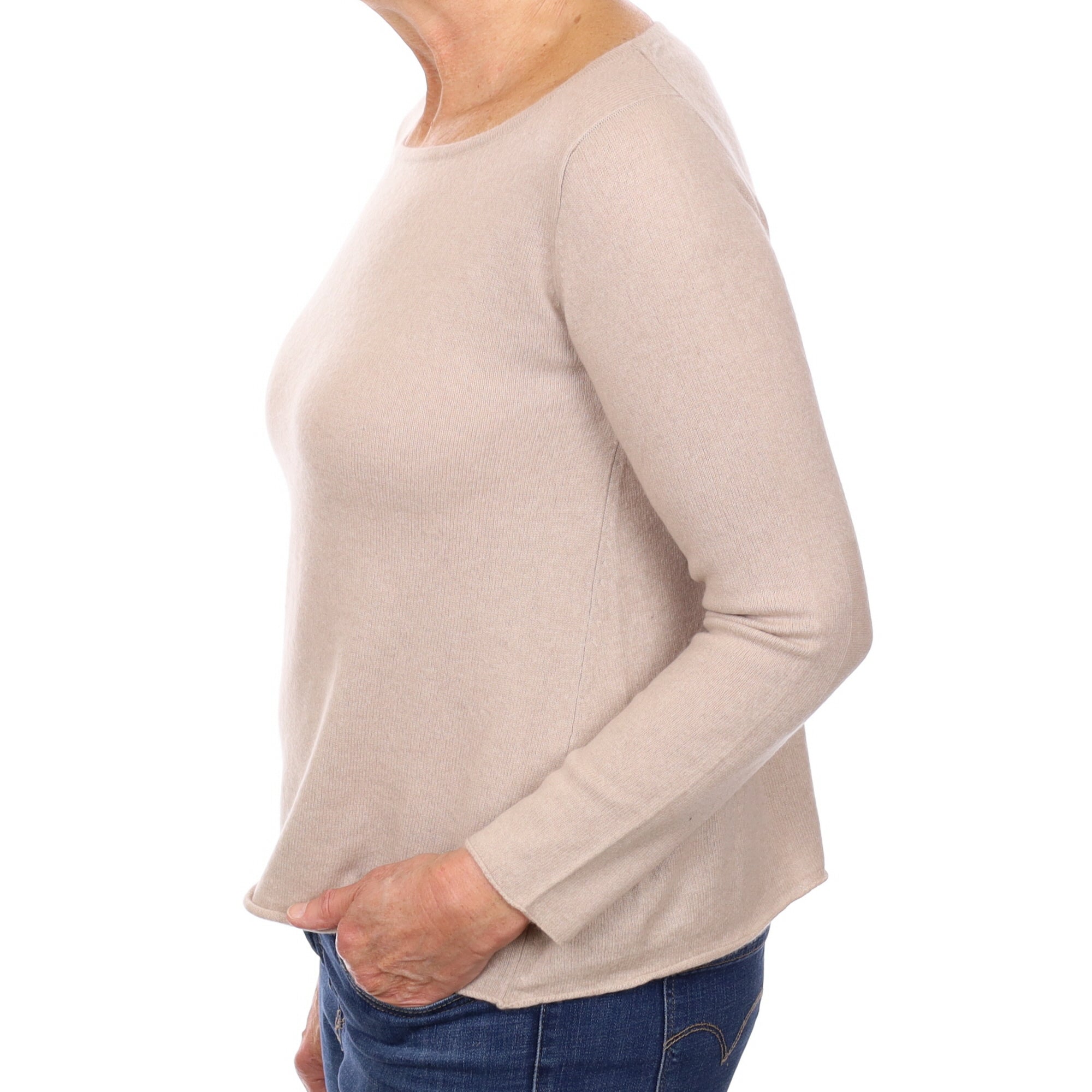 Fawn Cashmere Wide Crew Neck Jumper Medium
