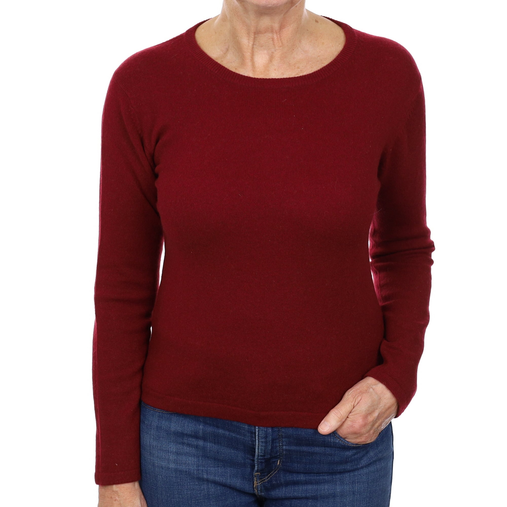 Wine Red Cashmere Crew Neck Jumper Medium