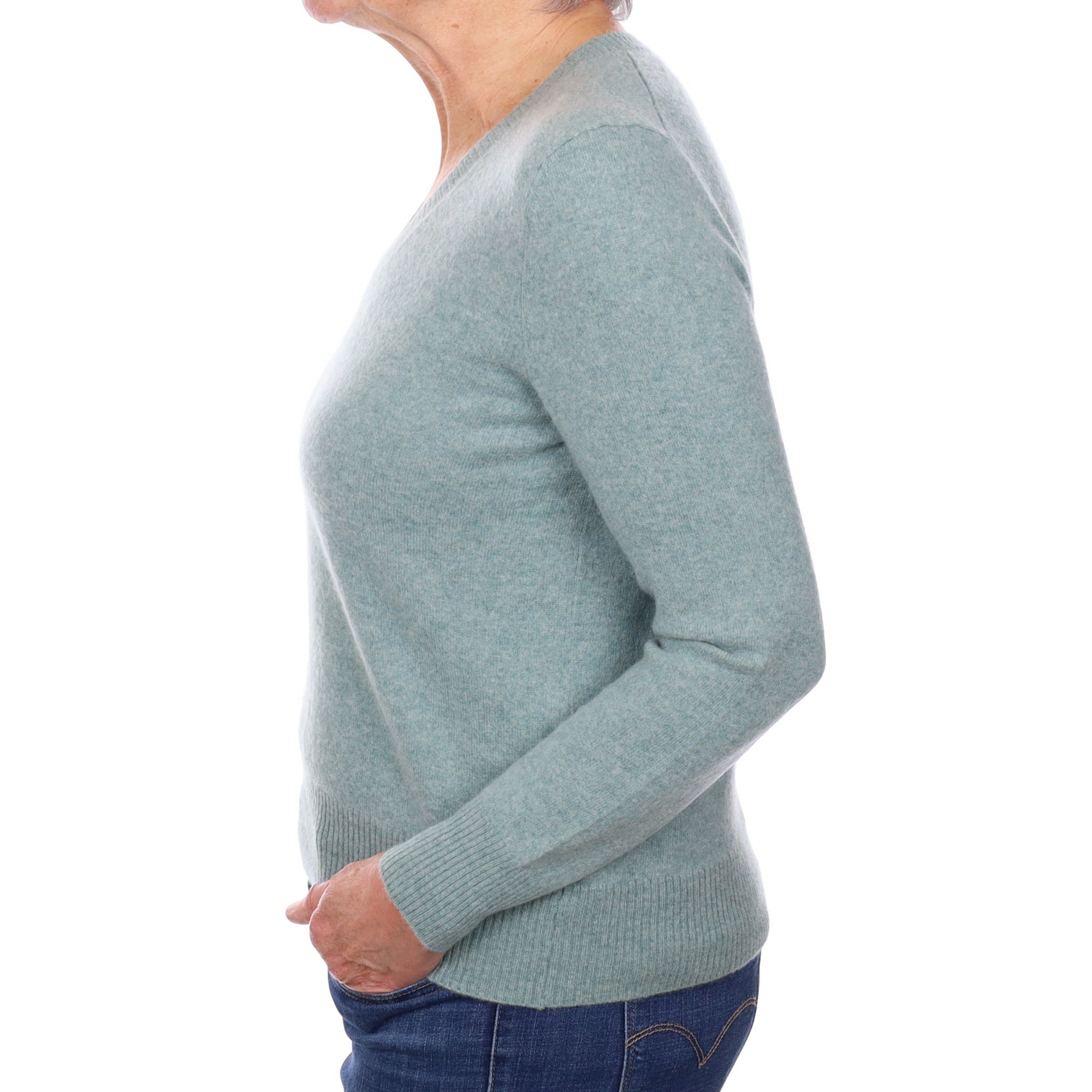Everglade Green Cashmere V Neck Jumper Medium