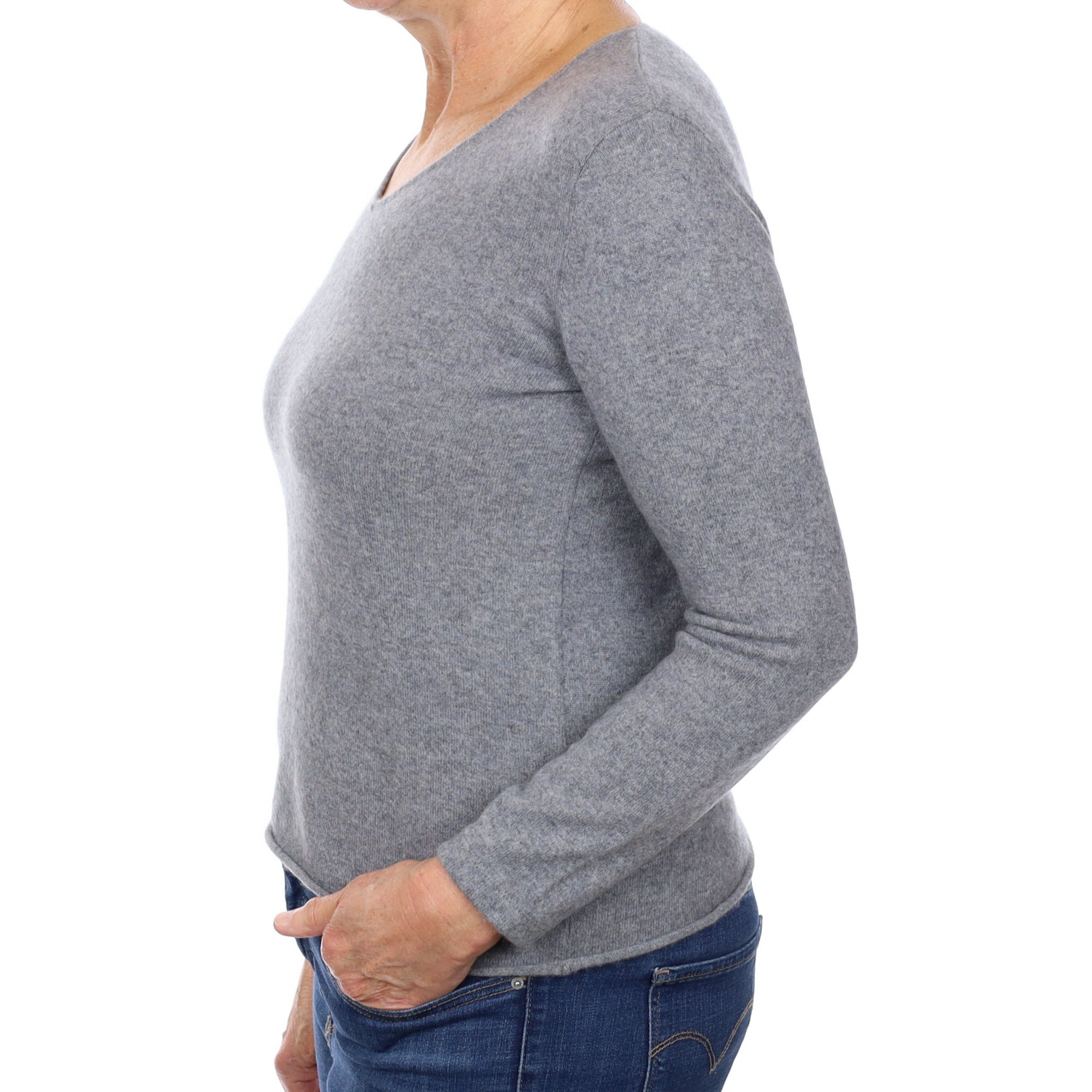 Ash Grey Cashmere V Neck Jumper Medium