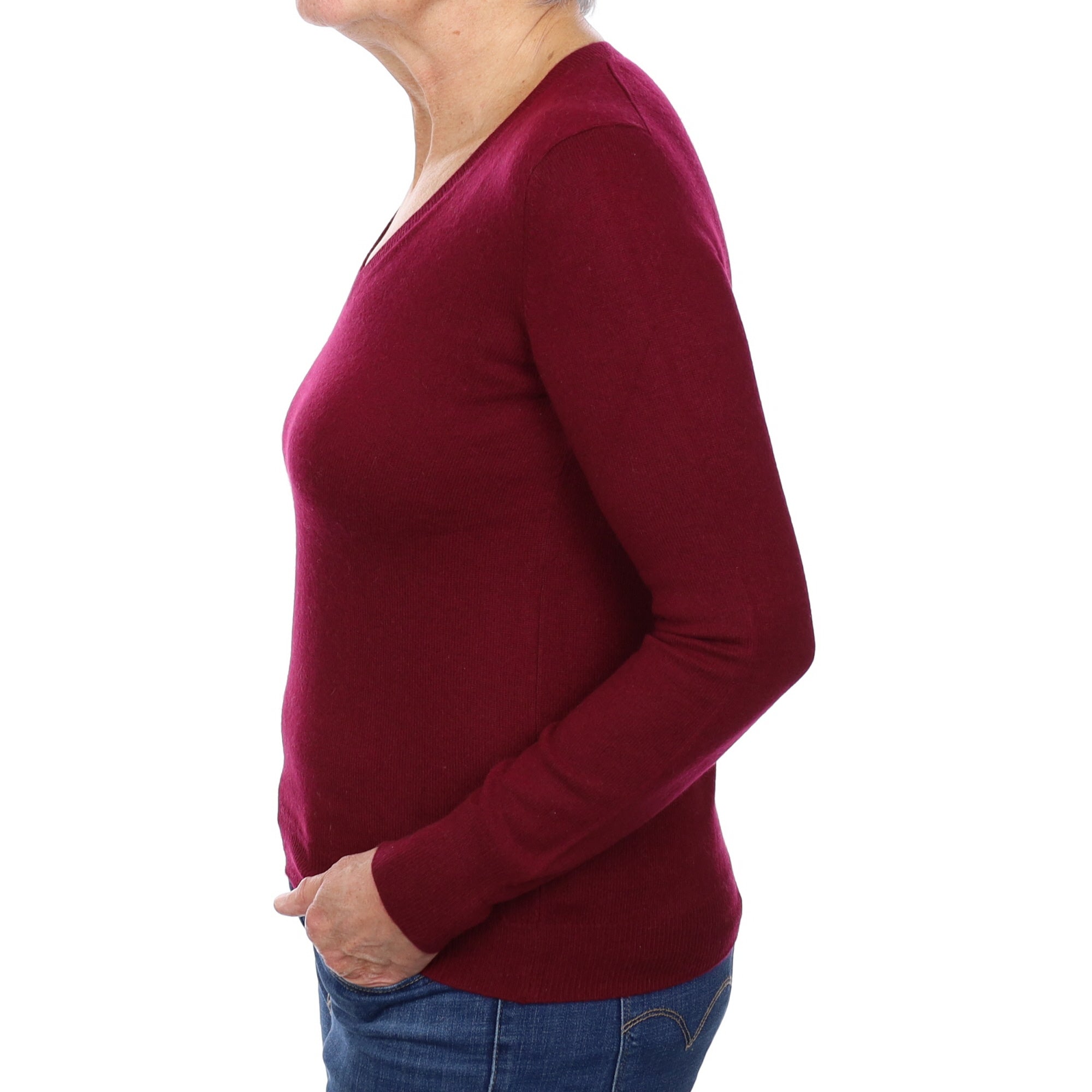 Wine Red Cashmere V Neck Jumper Medium