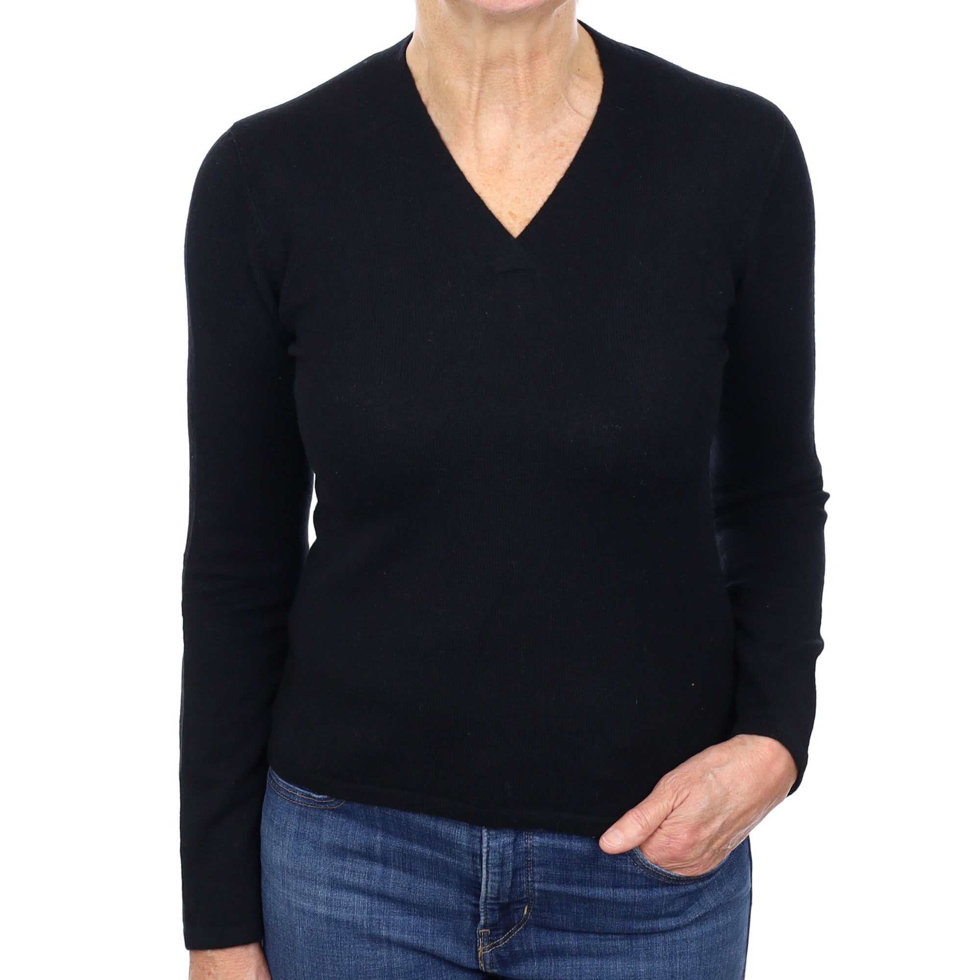 Black Cashmere V Neck Jumper Medium