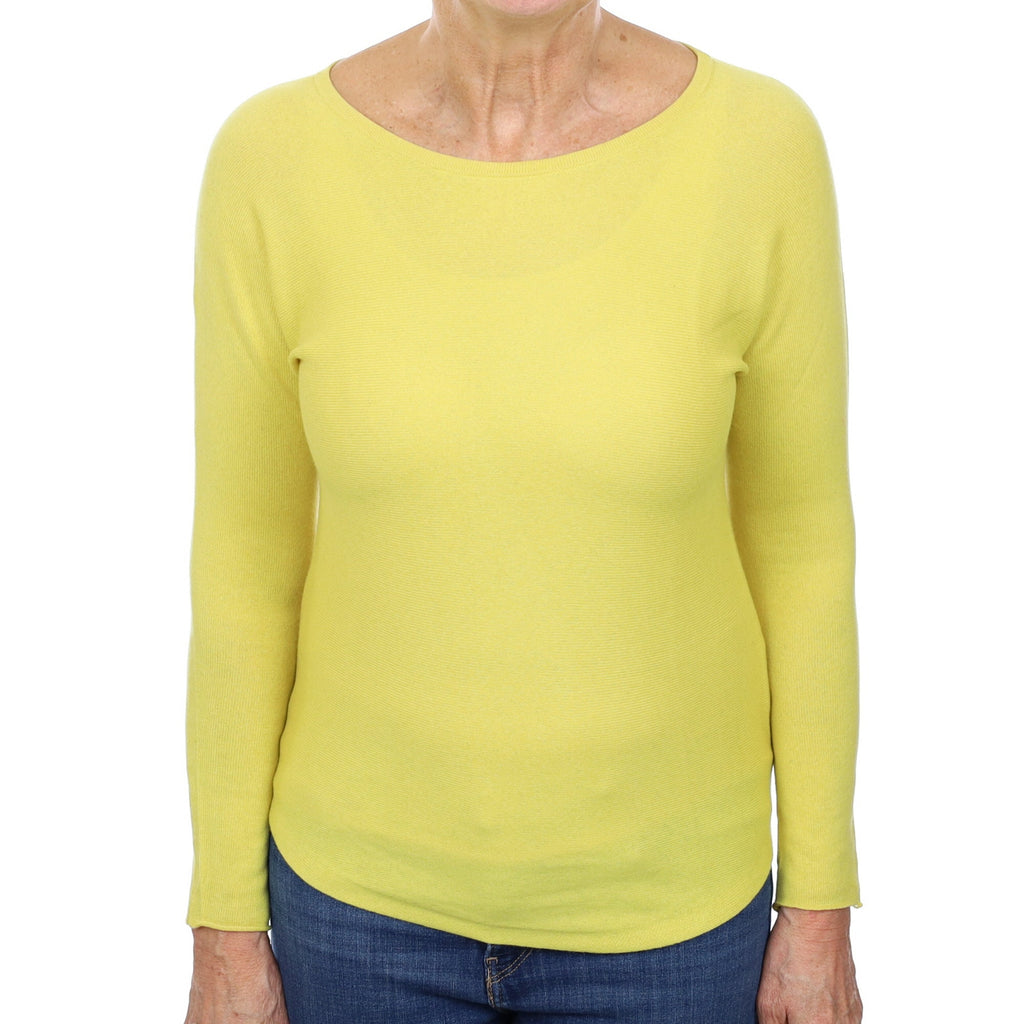 Lemon Yellow Cashmere Batwing Boat Neck Jumper Medium