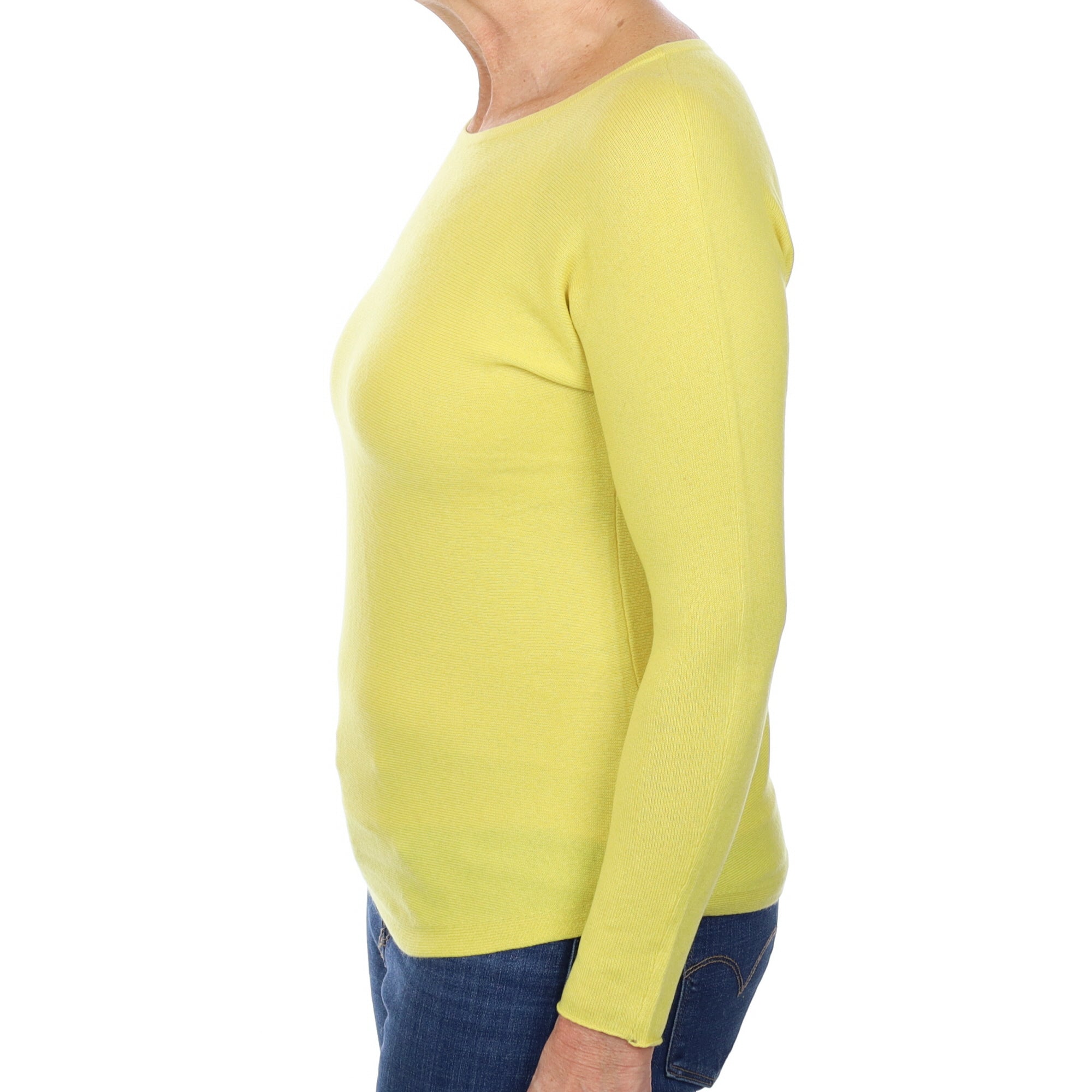 Lemon Yellow Cashmere Batwing Boat Neck Jumper Medium