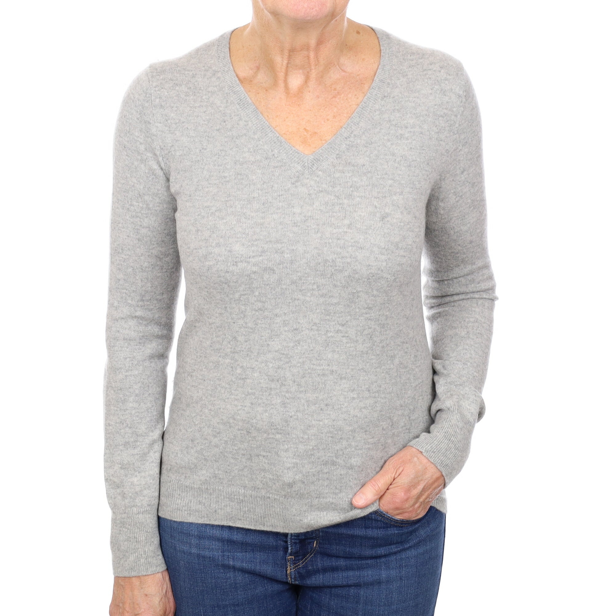 Smoke Grey Cashmere V Neck Jumper Medium