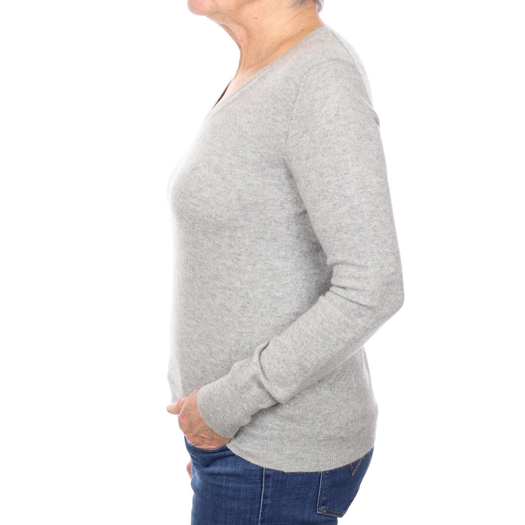 Smoke Grey Cashmere V Neck Jumper Medium