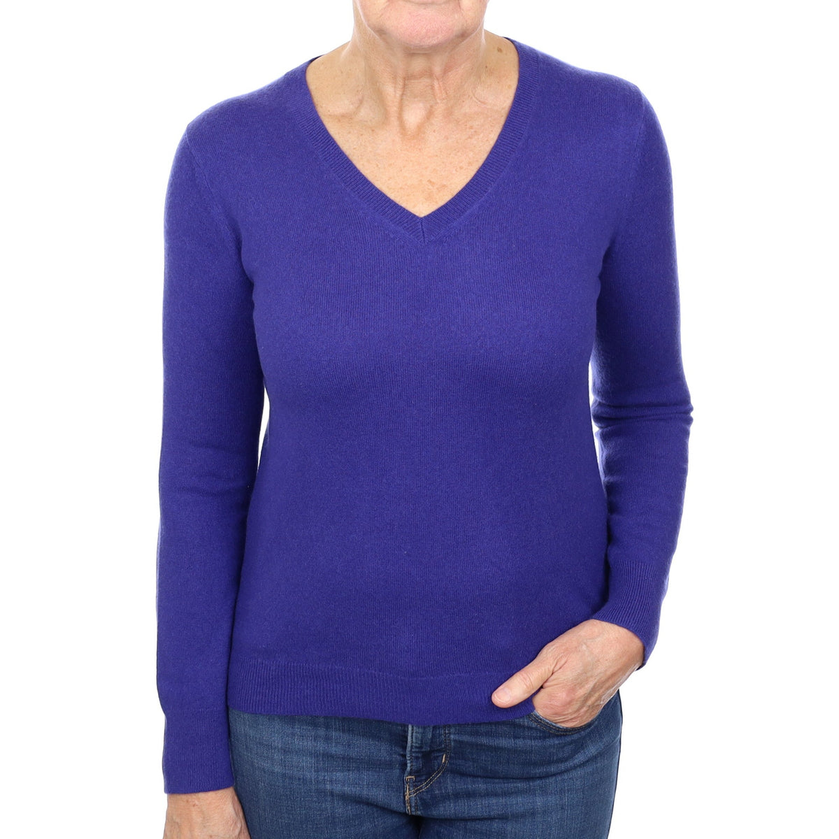 Indigo Purple Cashmere V Neck Jumper Medium