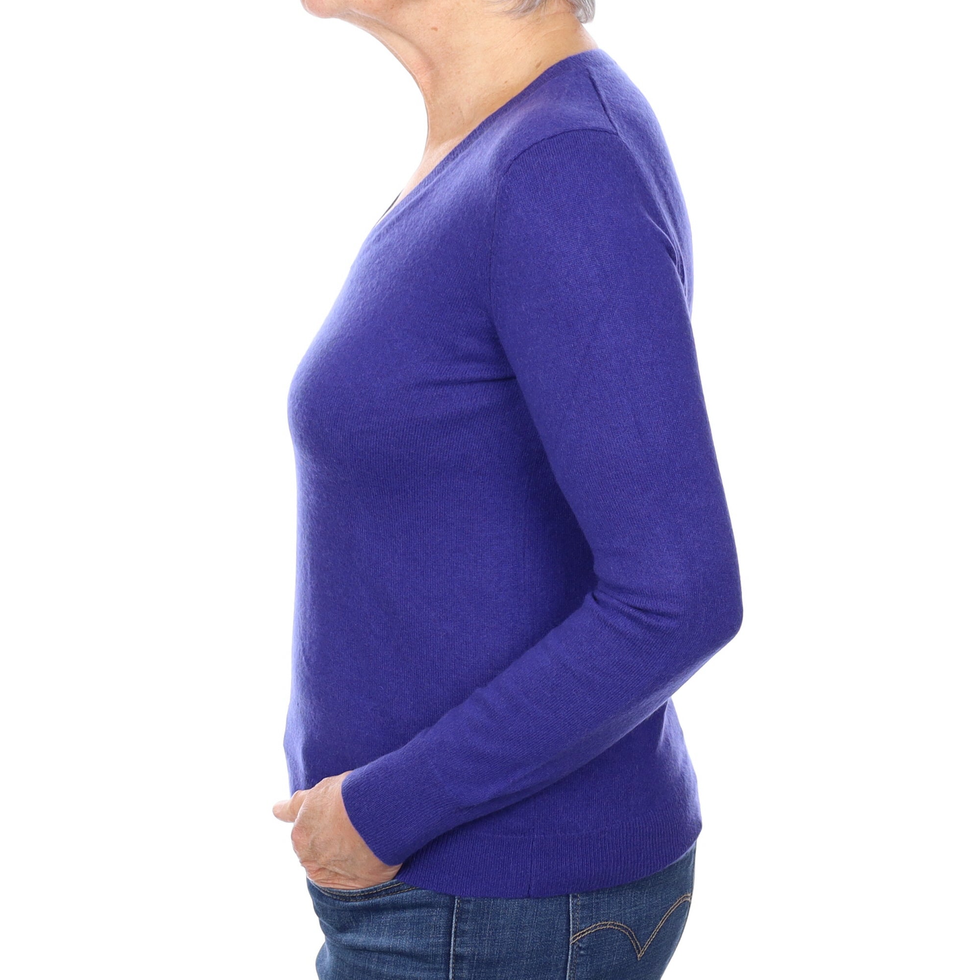 Indigo Purple Cashmere V Neck Jumper Medium