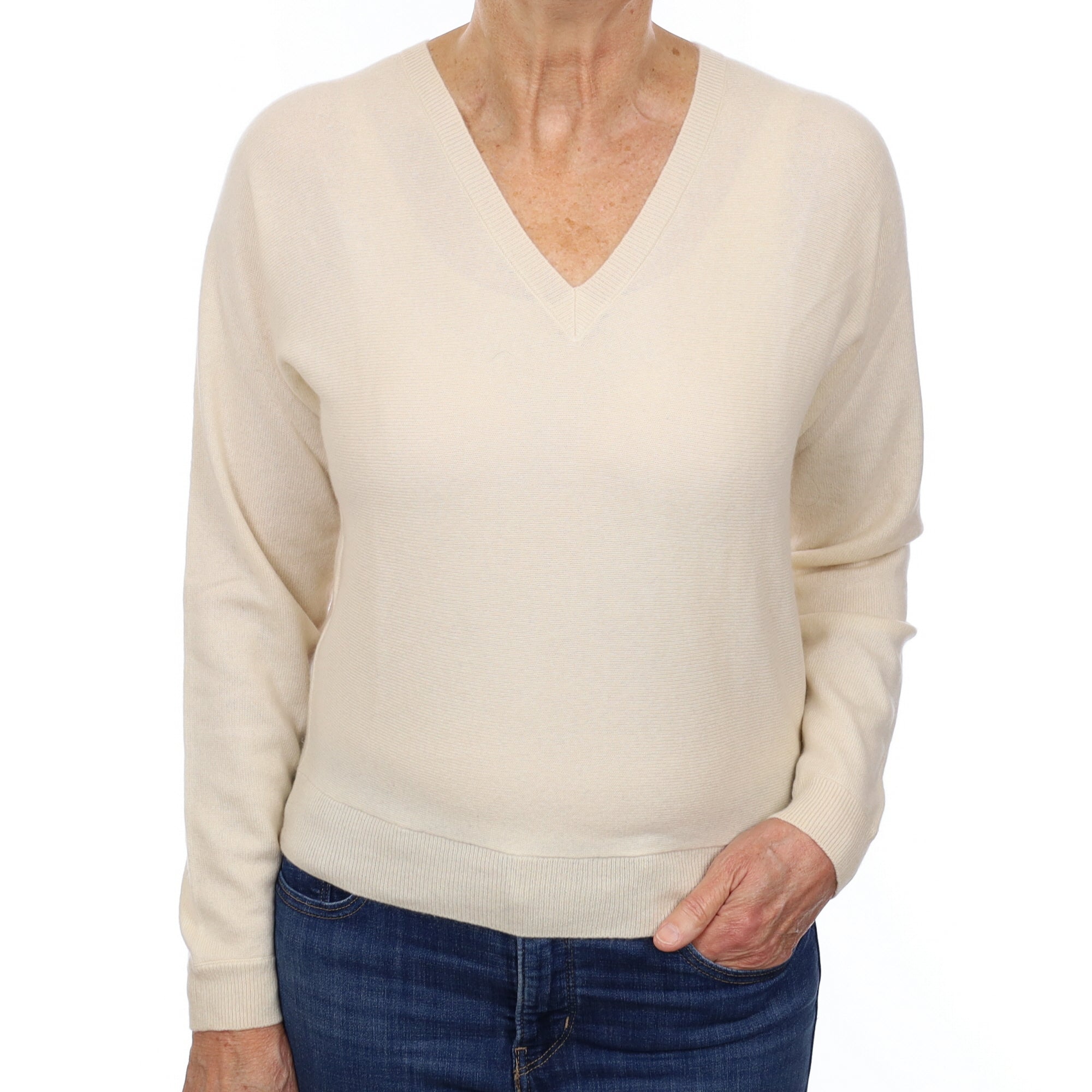 Theory Ivory Cashmere V Neck Jumper Medium