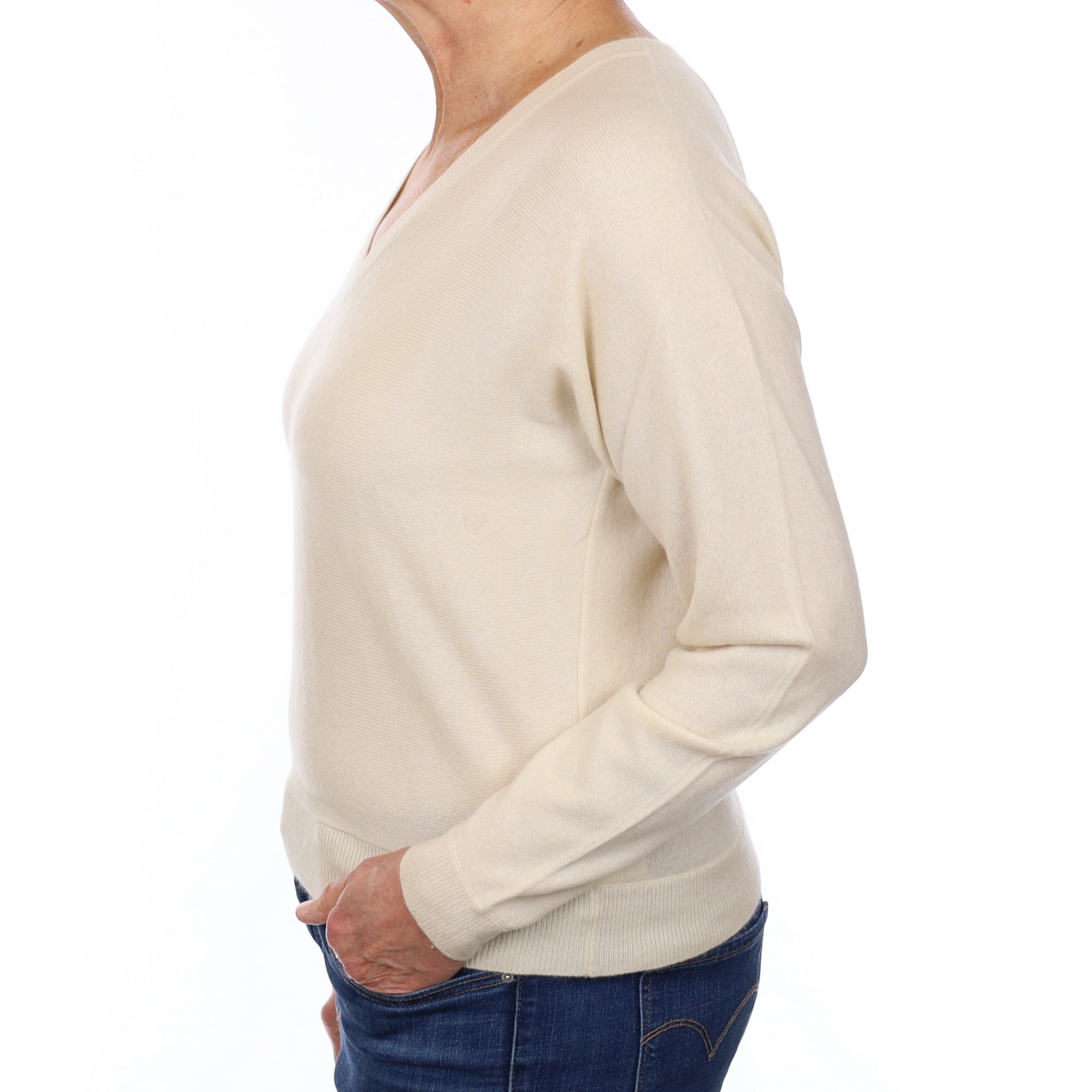 Theory Ivory Cashmere V Neck Jumper Medium
