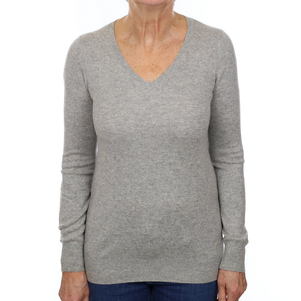 Smoke Grey Cashmere V Neck Jumper Medium
