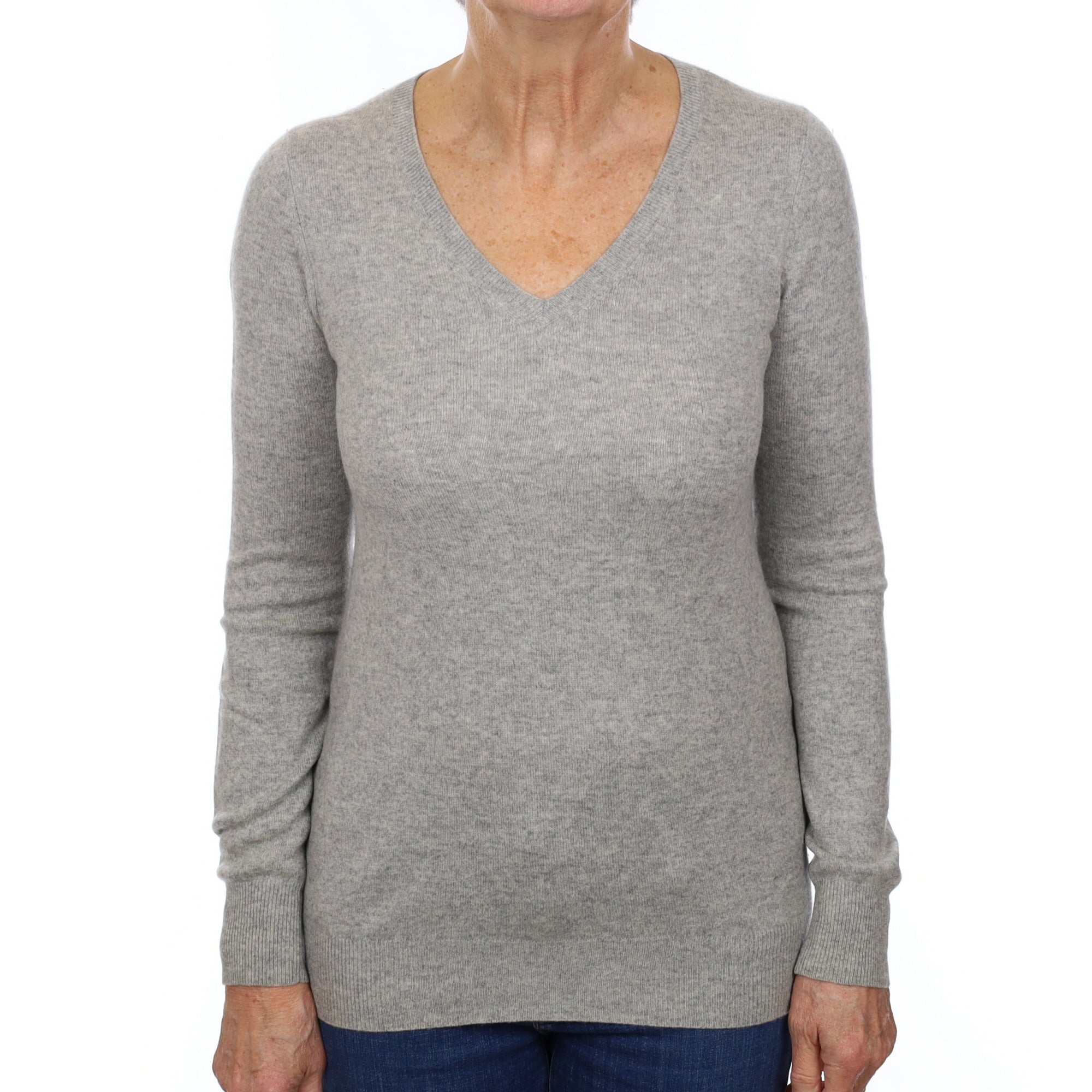 Smoke Grey Cashmere V Neck Jumper Medium
