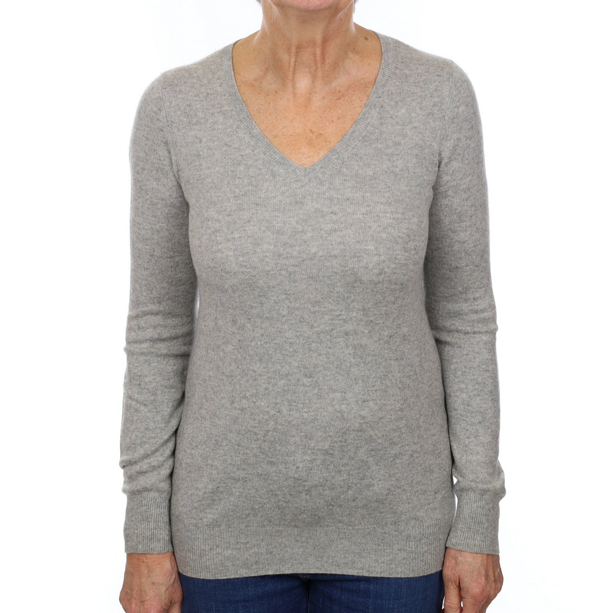 Smoke Grey Cashmere V Neck Jumper Medium