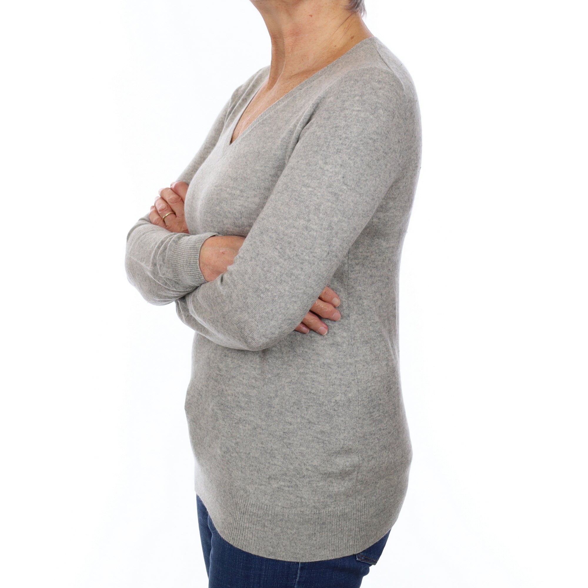 Smoke Grey Cashmere V Neck Jumper Medium