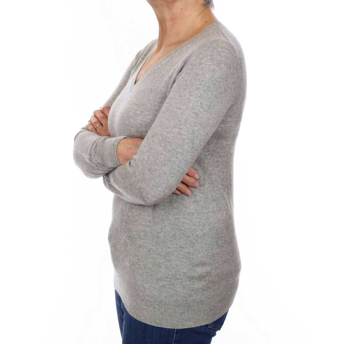 Smoke Grey Cashmere V Neck Jumper Medium